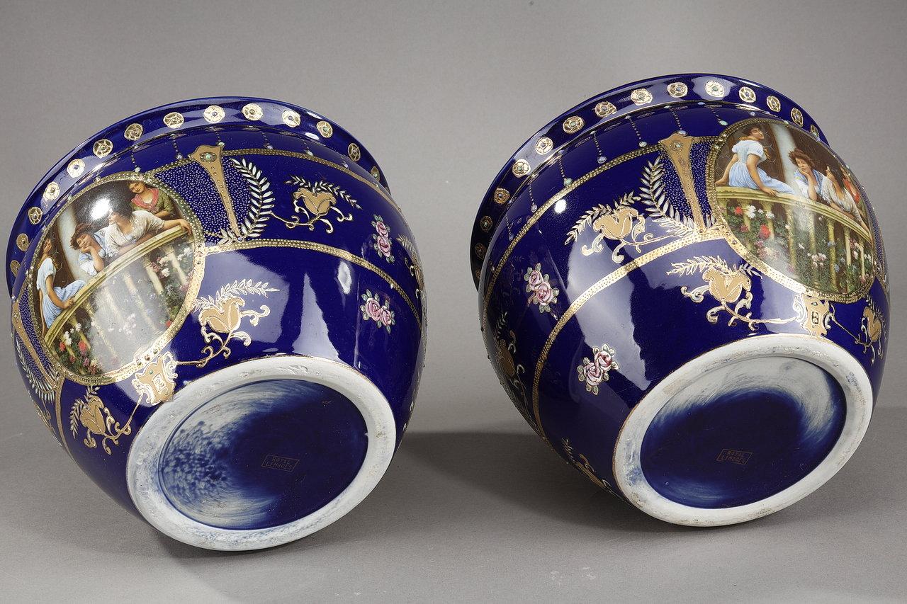 Pair of Art Nouveau Limoges Porcelain Vases, 19th Century For Sale 7
