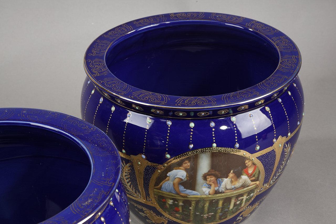 French Pair of Art Nouveau Limoges Porcelain Vases, 19th Century For Sale