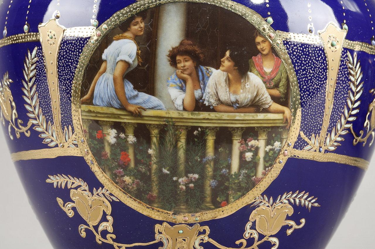 Enamel Pair of Art Nouveau Limoges Porcelain Vases, 19th Century For Sale