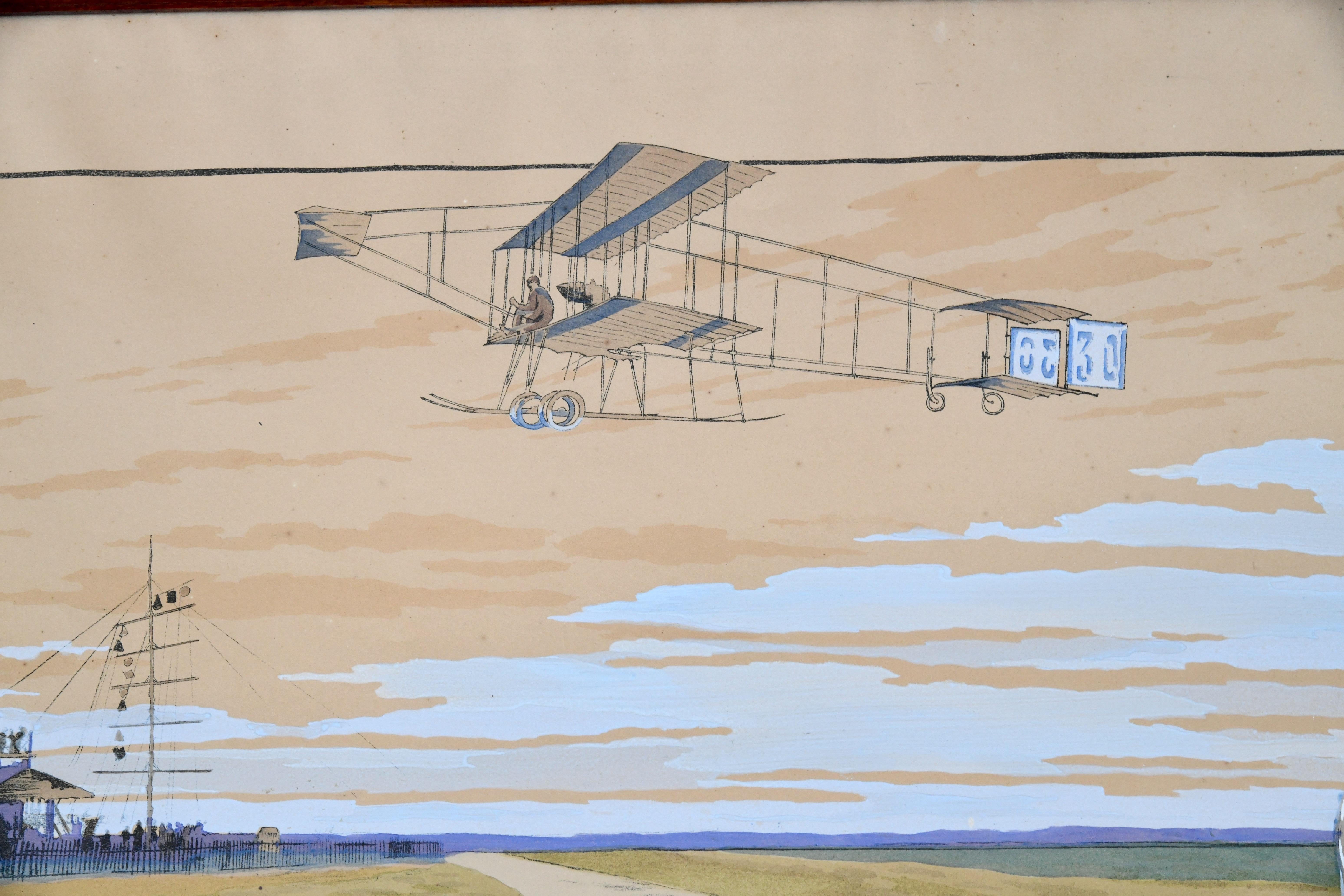 Ein Paar Jugendstil-Lithographien mit Flugzeugen Gamy, Marguerite Montaut 1909 im Angebot 1
