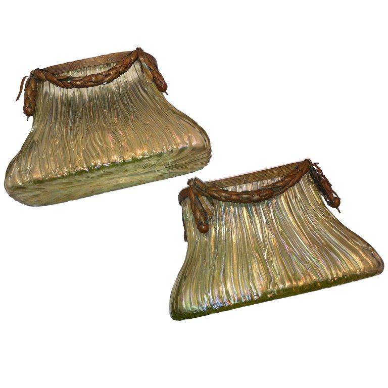 Pair of Art Nouveau Loetz Bronze Mount Vases