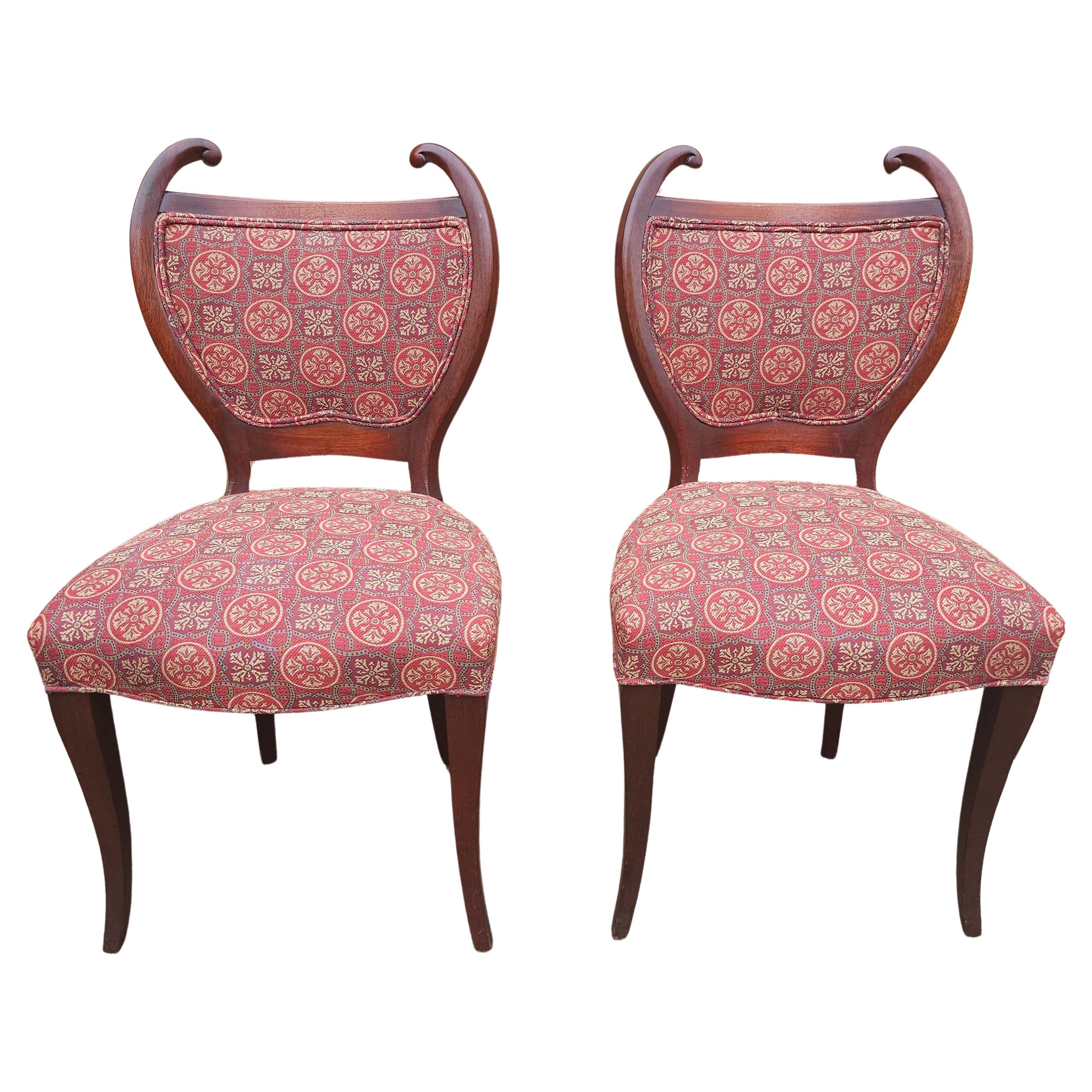 Pair of Art Nouveau Mahogany and Tapestry Style Upholstery Side Chairs For Sale