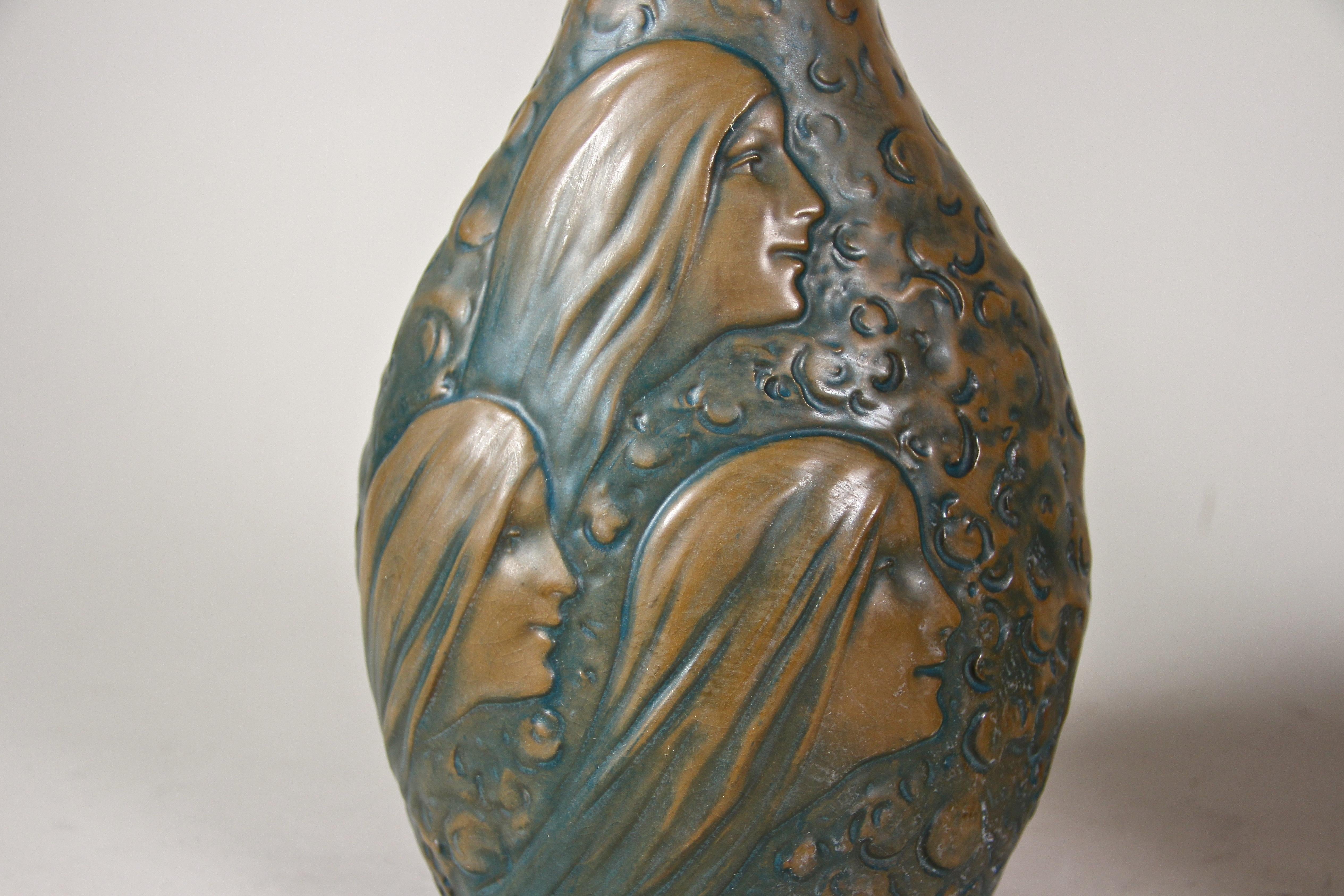 Czech Pair of Art Nouveau Majolica Vases by B. Bloch Eichwald, Bohemia, circa 1900