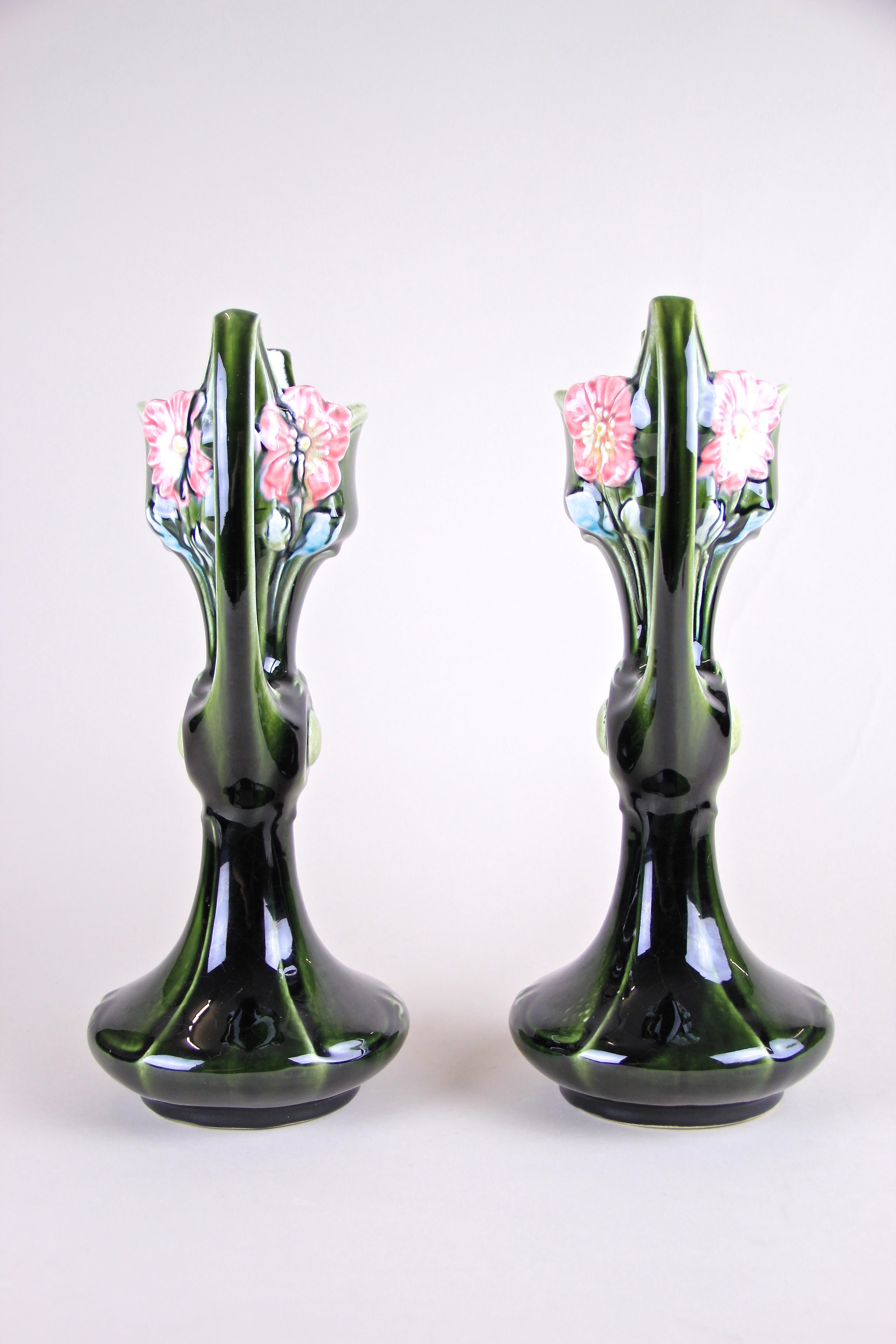 Pair of Art Nouveau Majolica Vases by J. Bernard De Bruyne, France, circa 1910 3