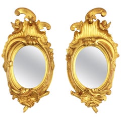 Paar Jugendstil-Miniaturspiegel, Blattgold, Giltwood