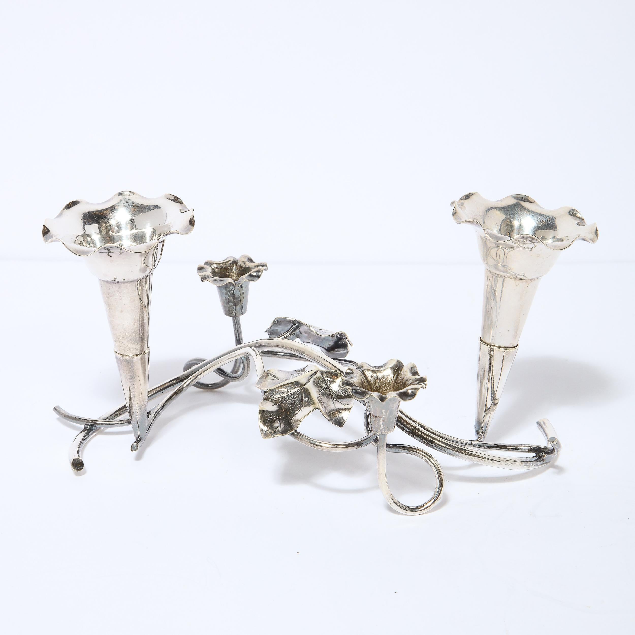 Pair of Art Nouveau Morning Glory Silver Plated Candelabras For Sale 8