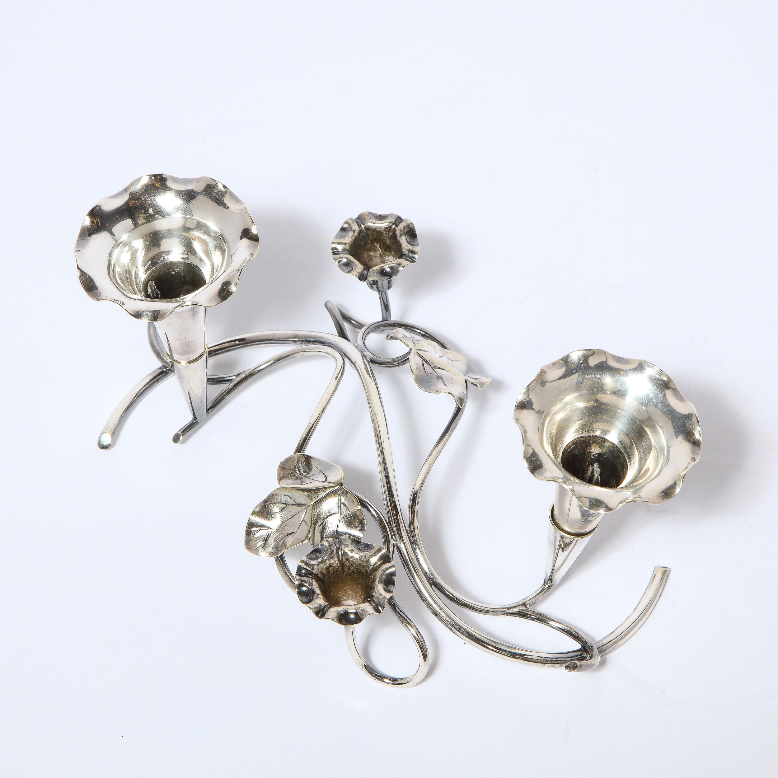 Pareja de candelabros Art Nouveau Morning Glory bañados en plata en venta 8