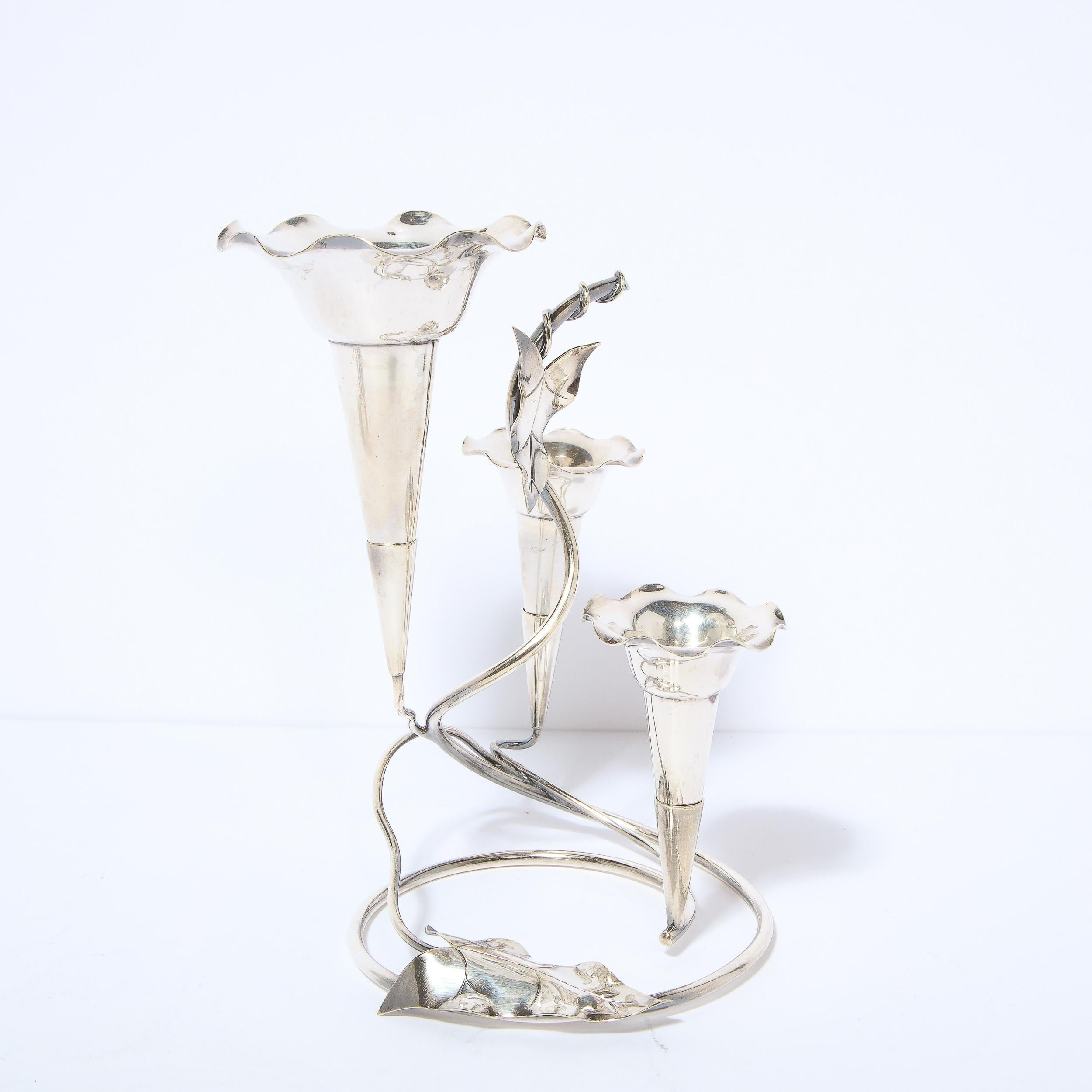 Pair of Art Nouveau Morning Glory Silver Plated Candelabras For Sale 12