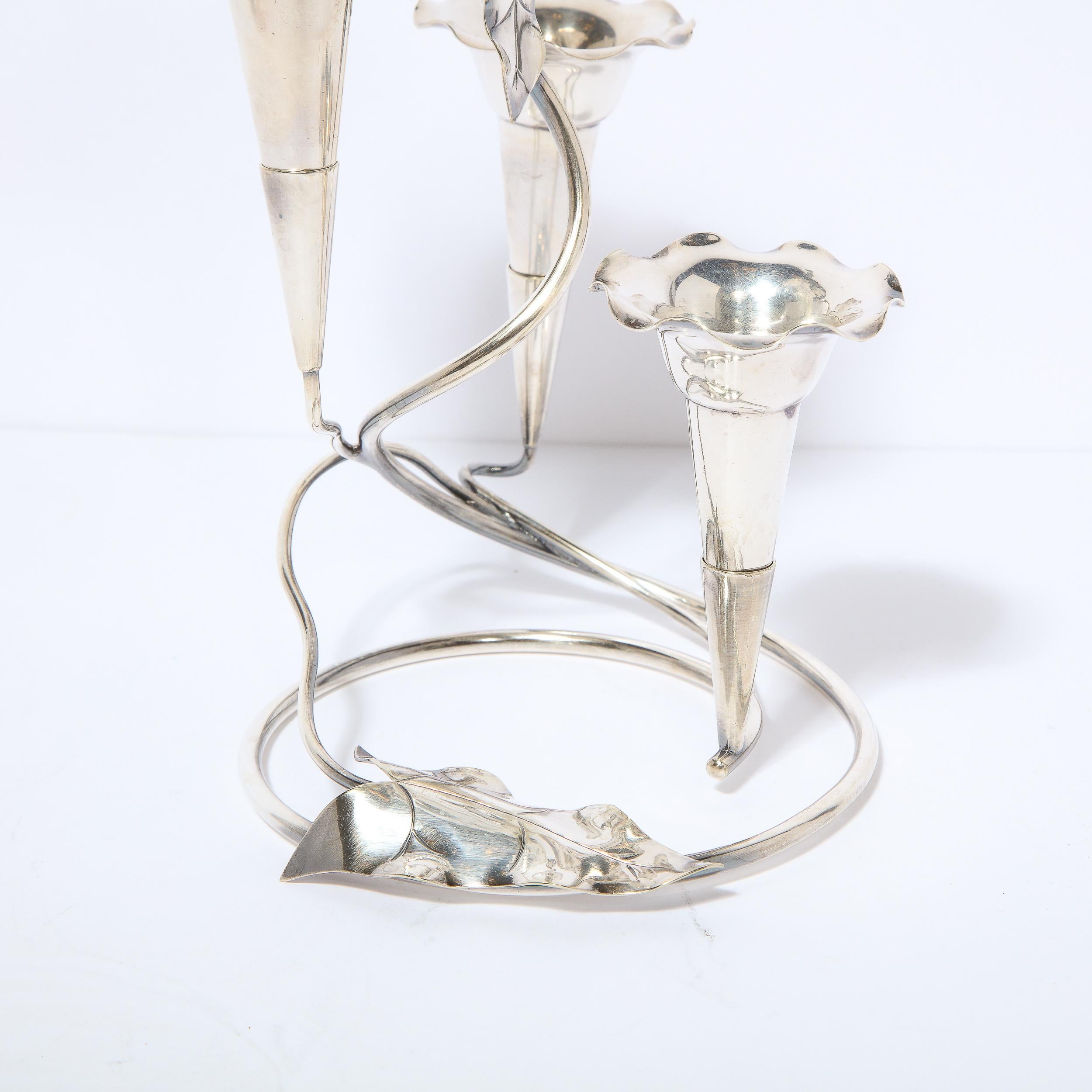 Pair of Art Nouveau Morning Glory Silver Plated Candelabras For Sale 13