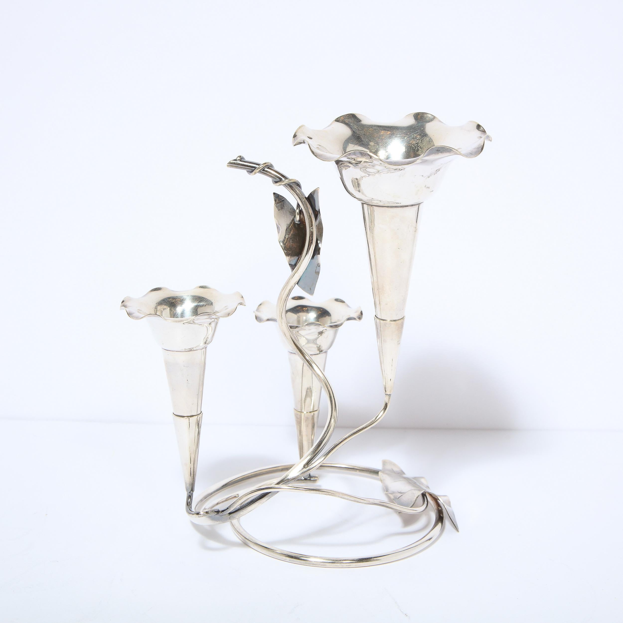 Pair of Art Nouveau Morning Glory Silver Plated Candelabras For Sale 15