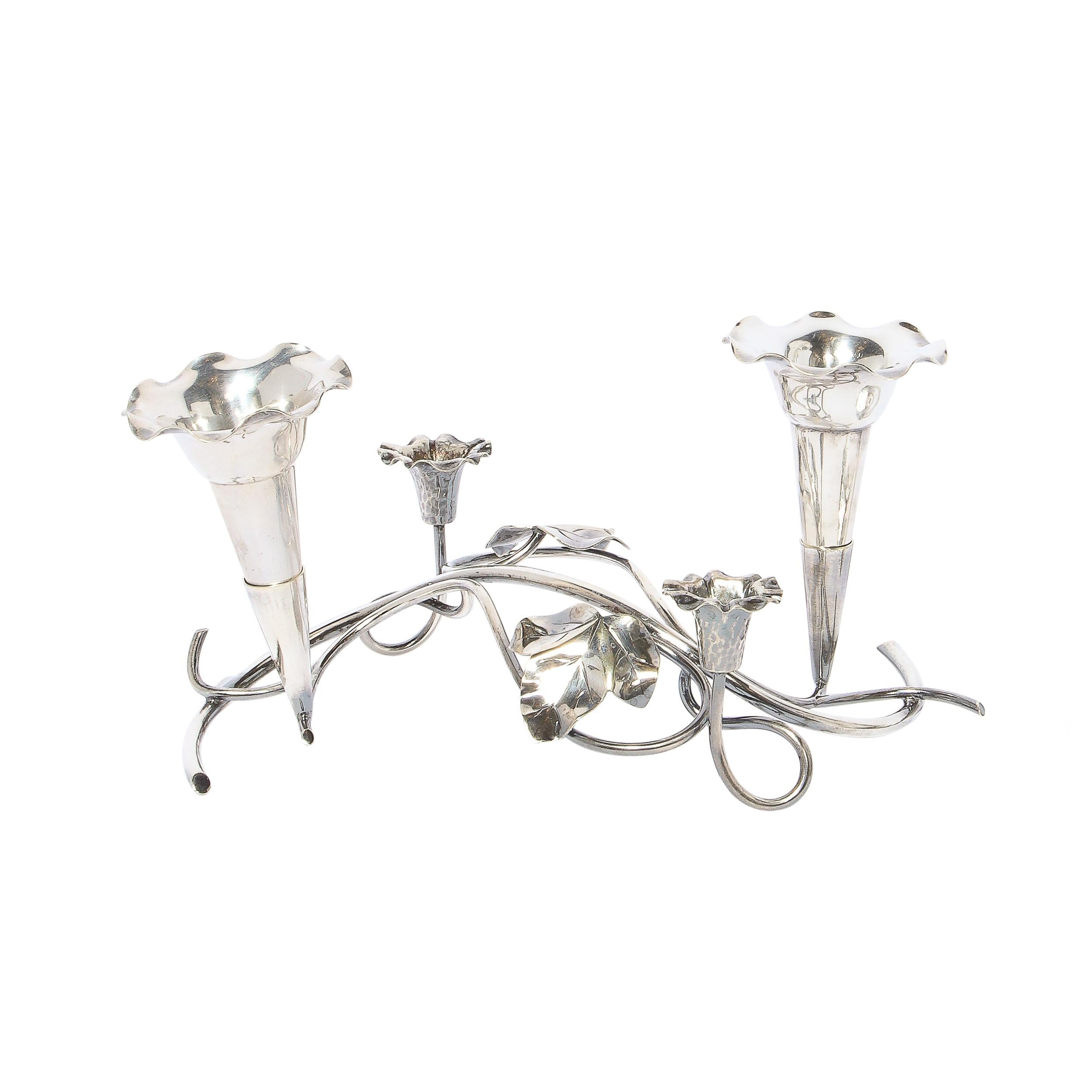 English Pair of Art Nouveau Morning Glory Silver Plated Candelabras For Sale