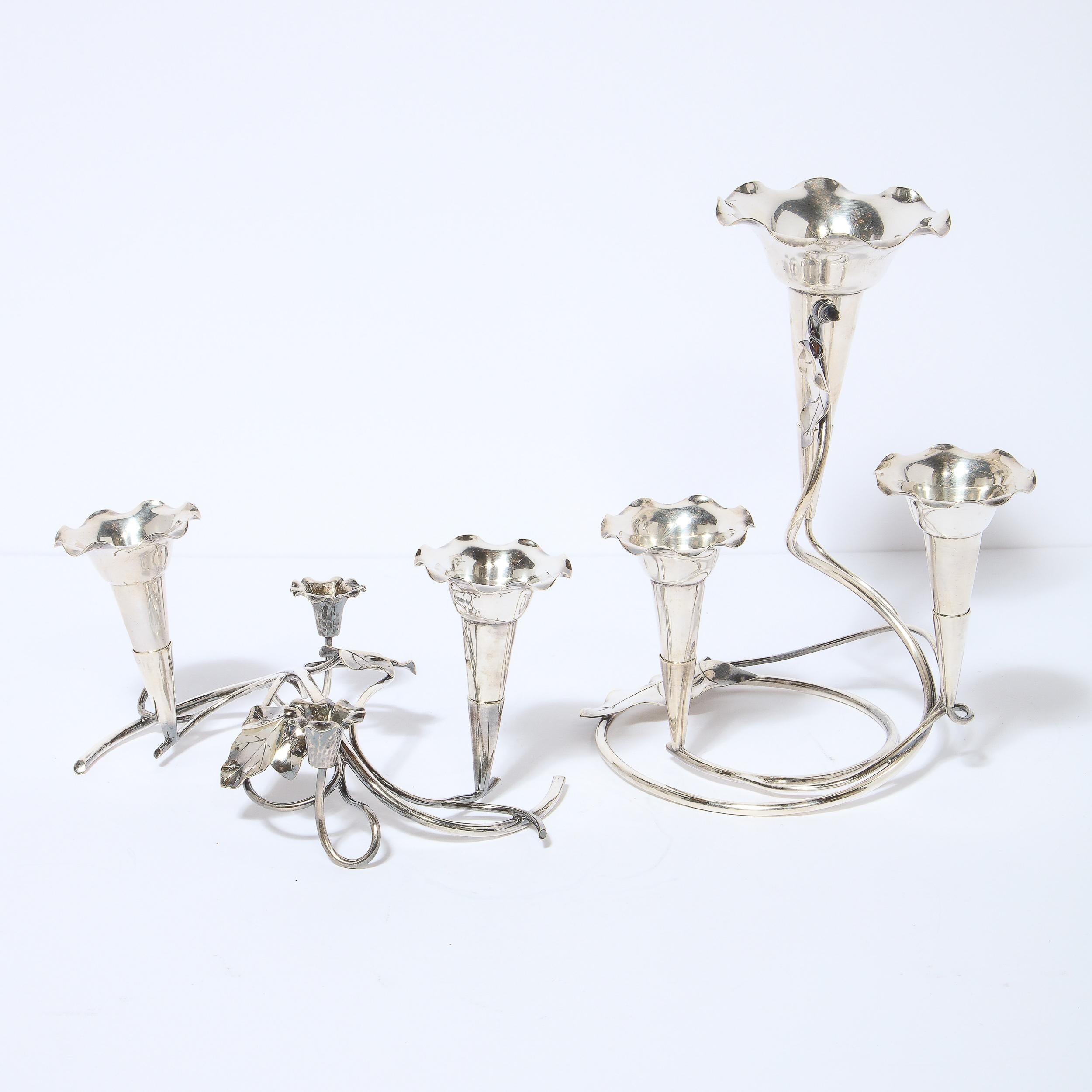 Pair of Art Nouveau Morning Glory Silver Plated Candelabras For Sale 2