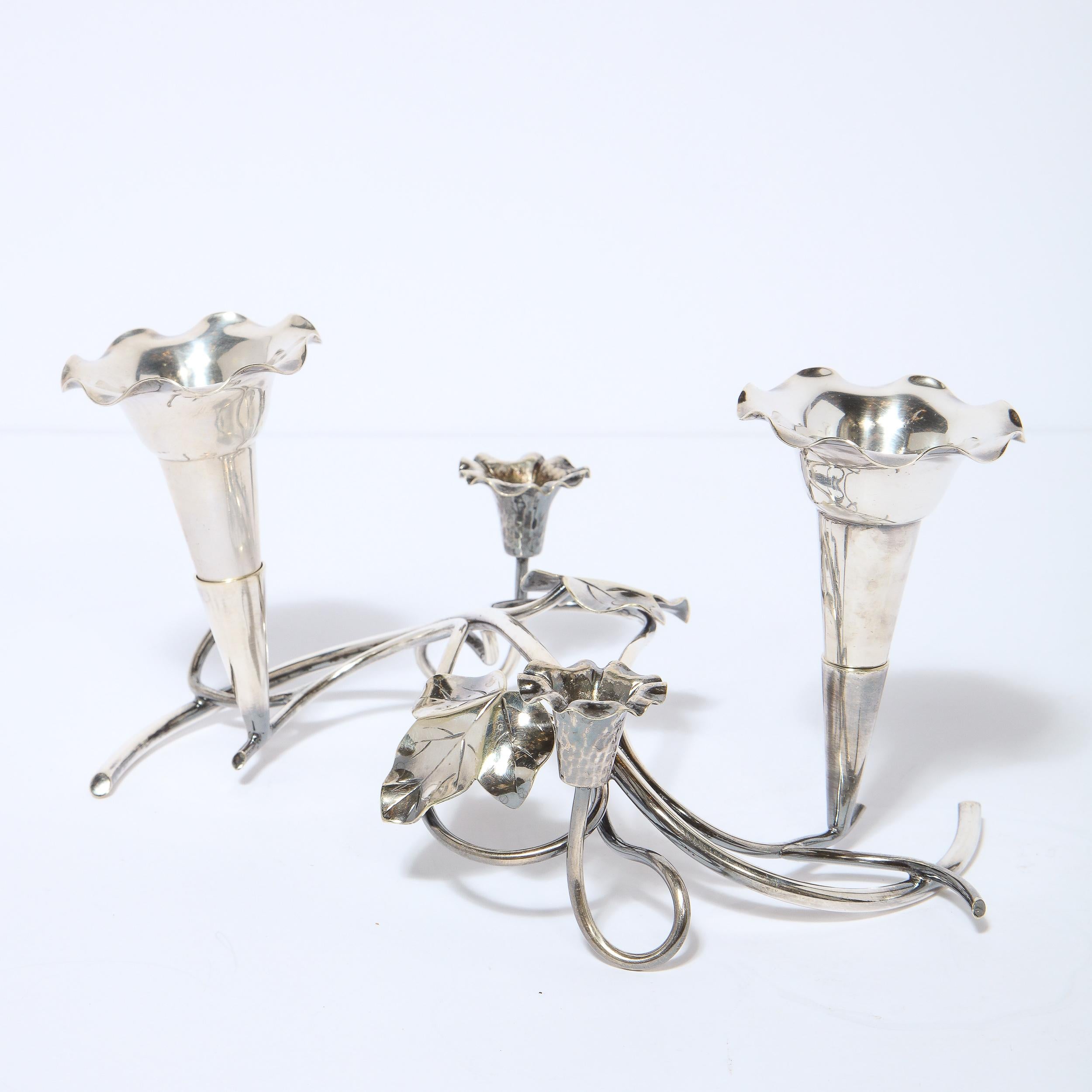 Pair of Art Nouveau Morning Glory Silver Plated Candelabras For Sale 3