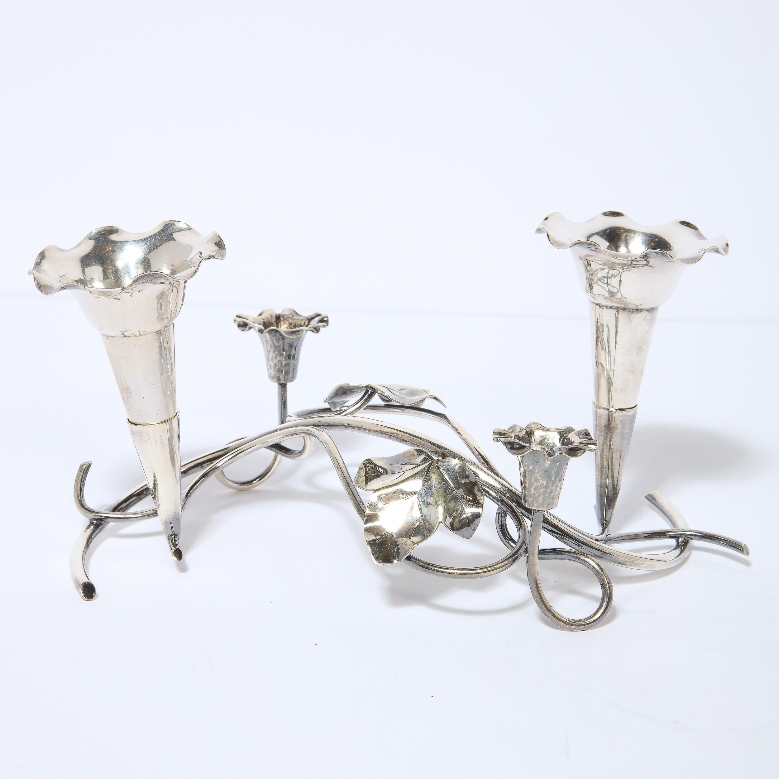 Pair of Art Nouveau Morning Glory Silver Plated Candelabras For Sale 4