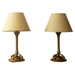 Pair of Art Nouveau Moulded Brass Table Lamps. French 1900 Pair of Art Nouveau Moulded Brass Table Lamps. French 1900