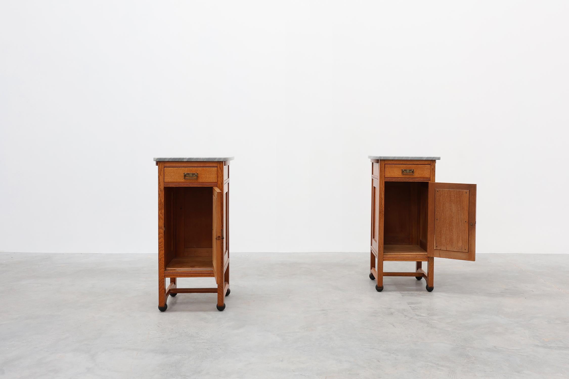Pair of Art Nouveau nightstands attr. to De Coene with artwork by Geo Verbanck For Sale 7