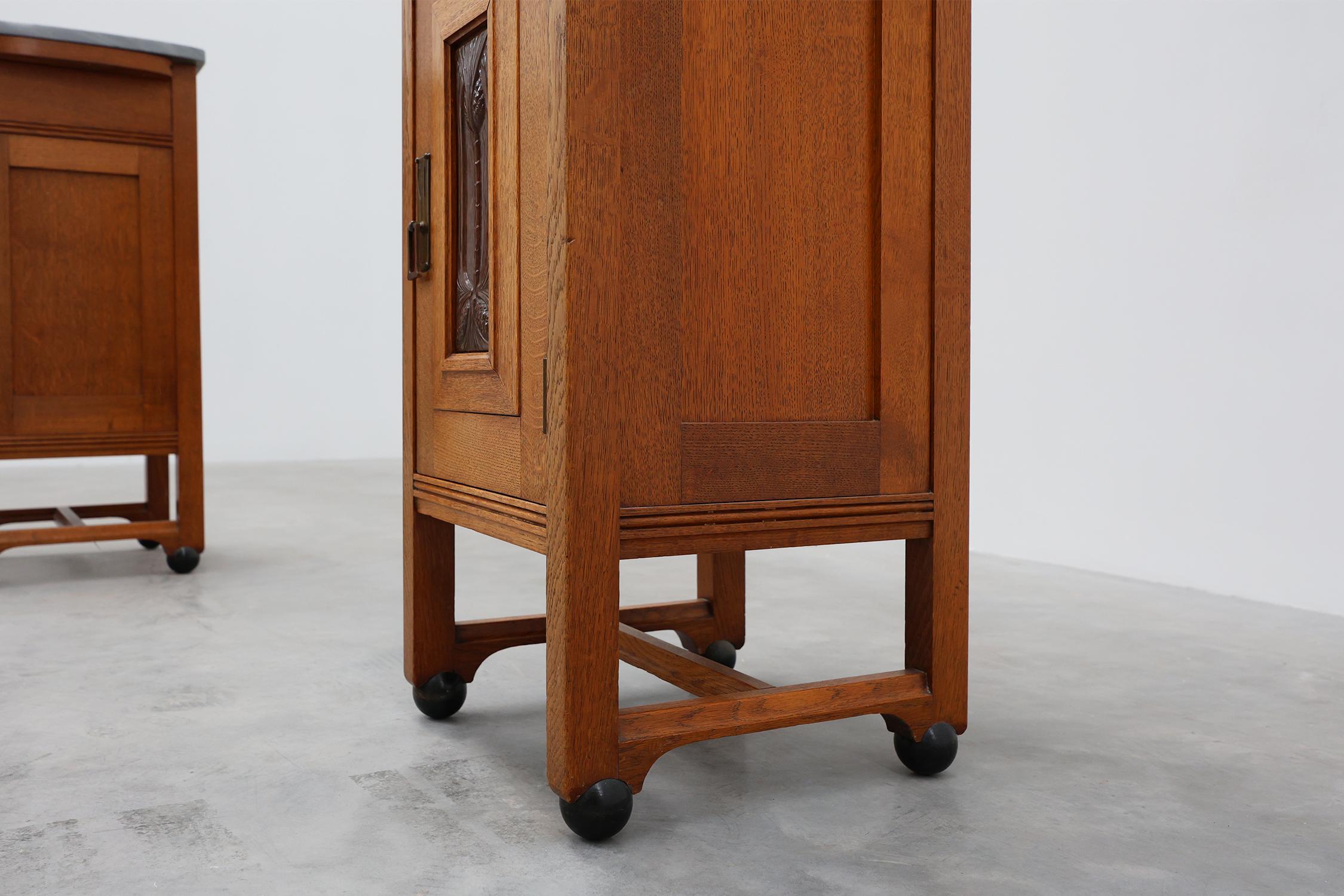 Pair of Art Nouveau nightstands attr. to De Coene with artwork by Geo Verbanck For Sale 8