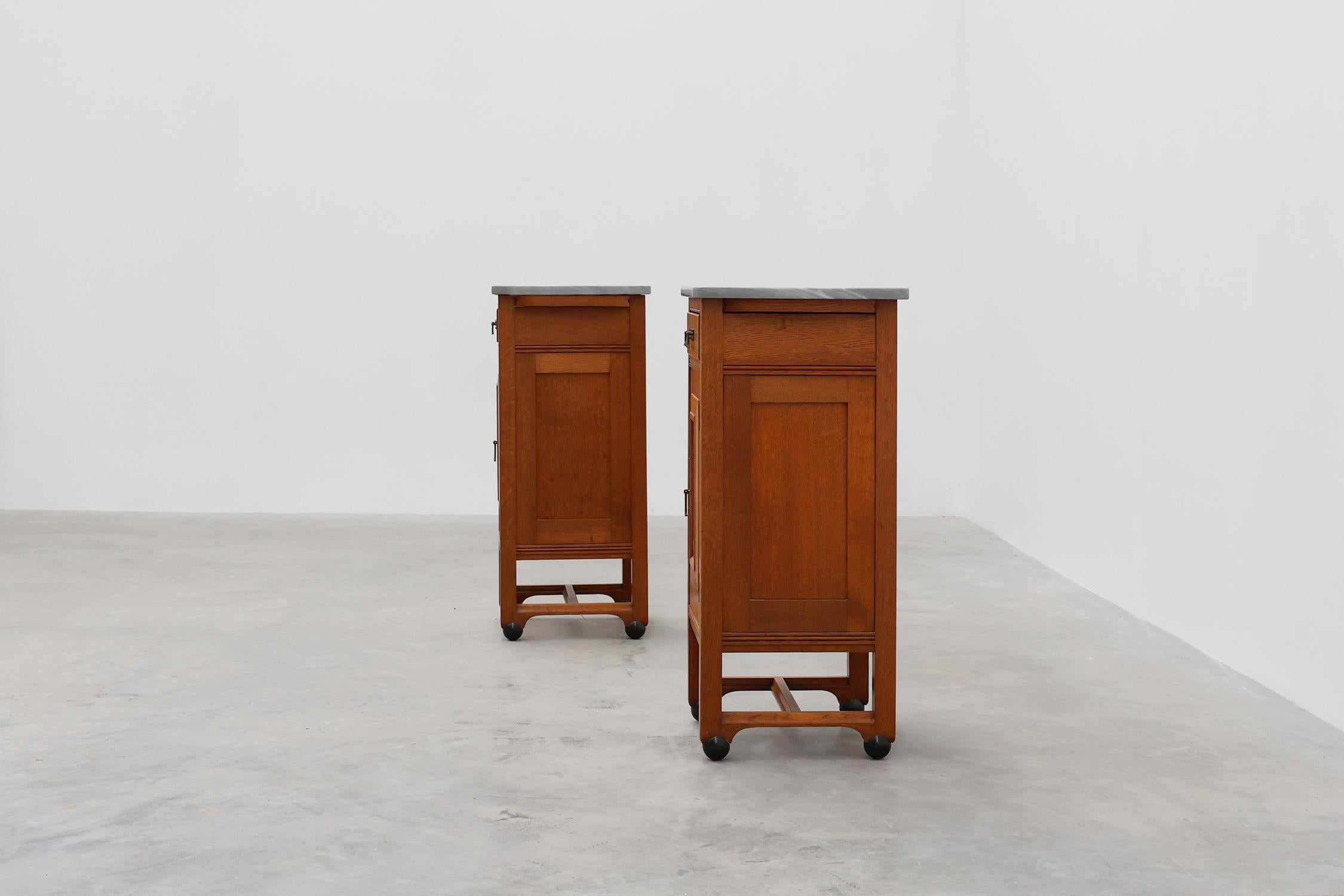 Pair of Art Nouveau nightstands attr. to De Coene with artwork by Geo Verbanck For Sale 10