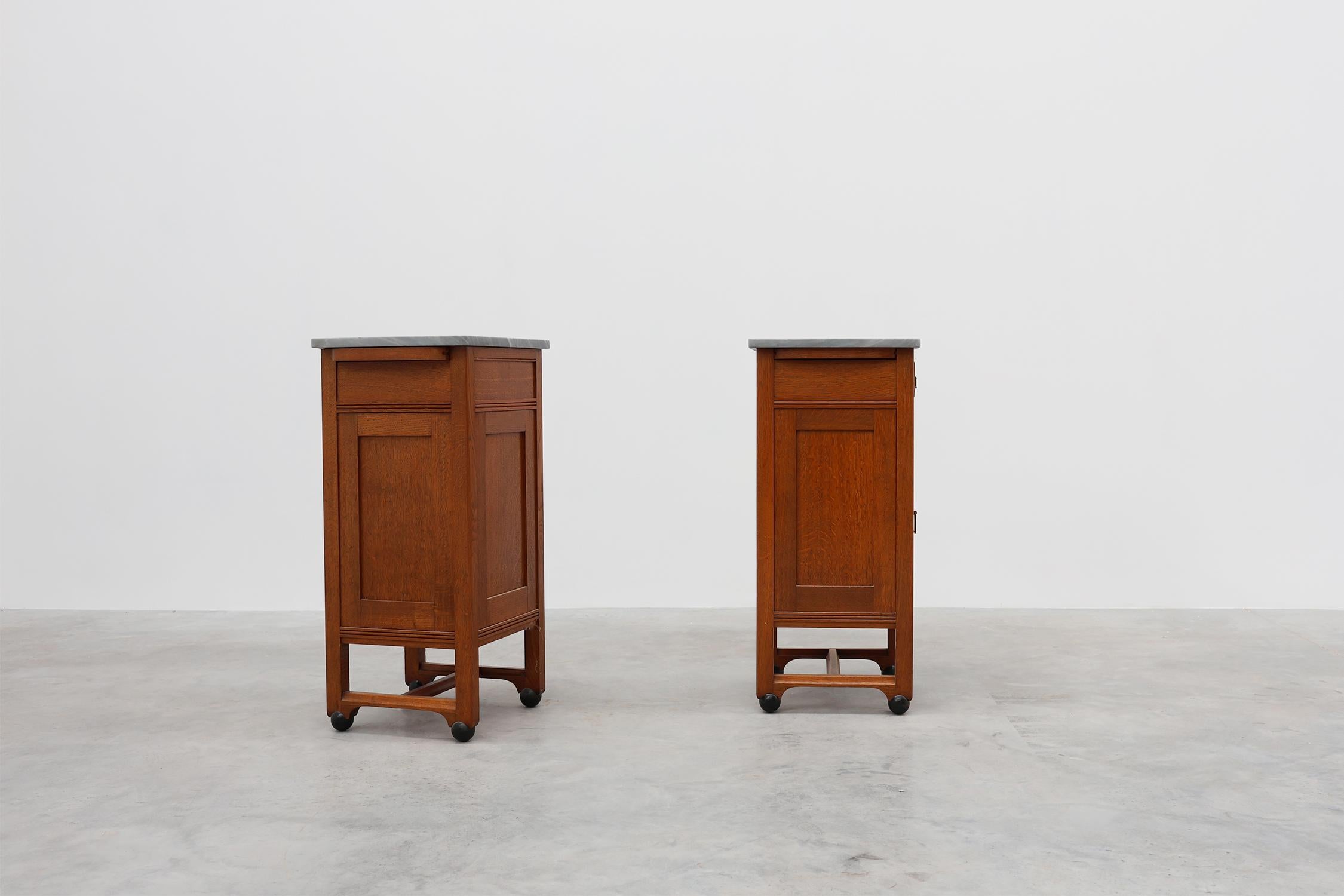 Pair of Art Nouveau nightstands attr. to De Coene with artwork by Geo Verbanck For Sale 12