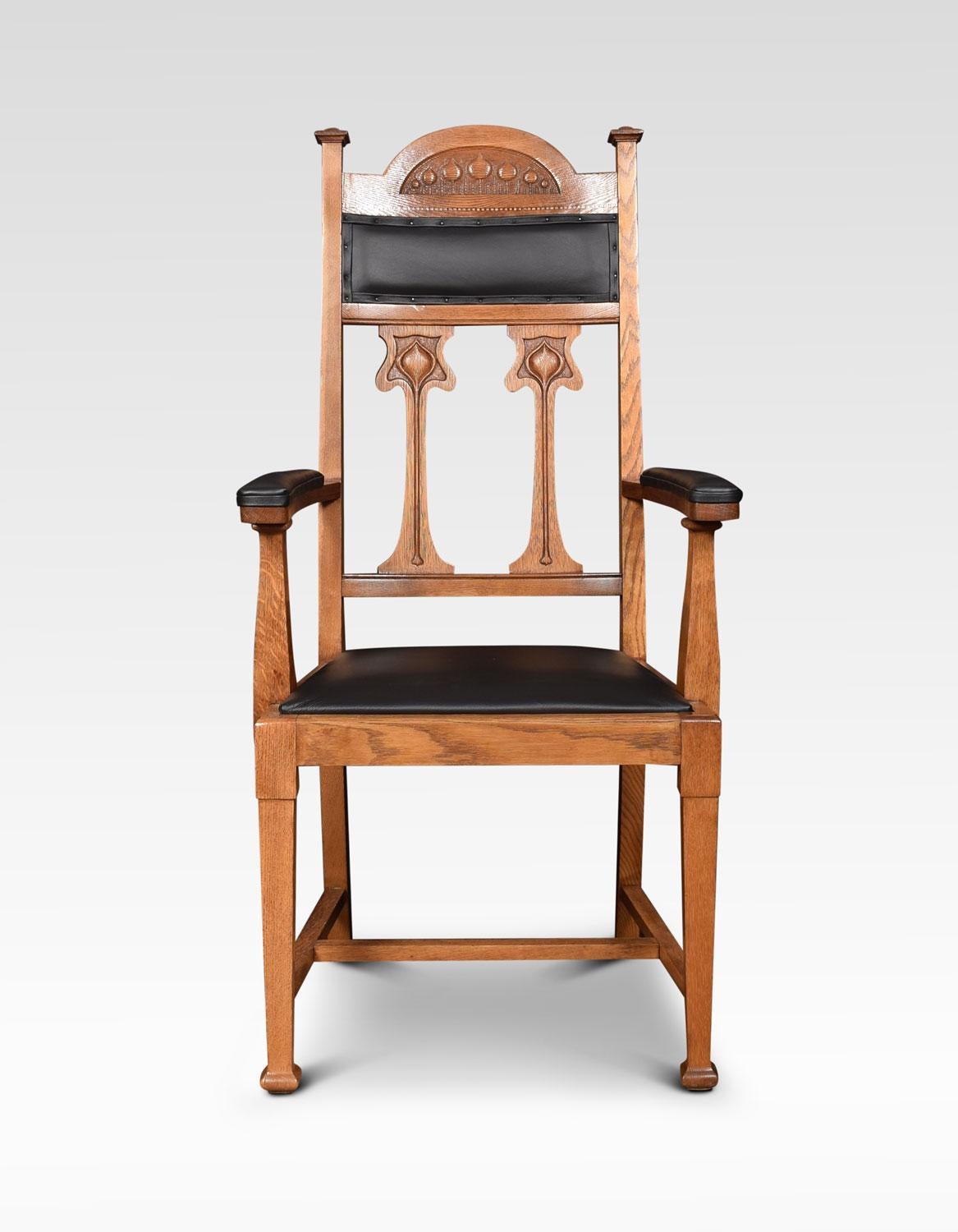 British Pair of Art Nouveau Oak High Back Armchairs