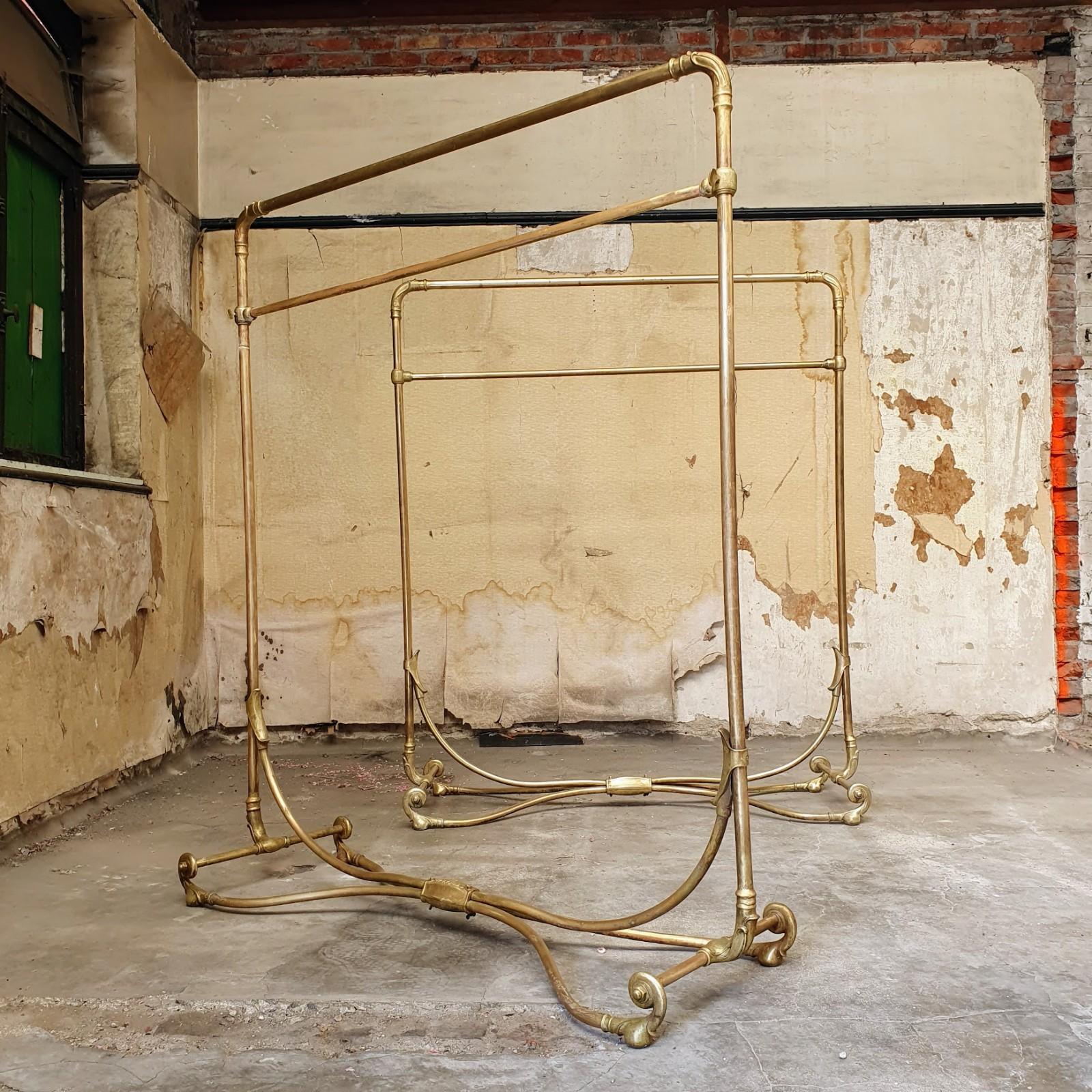 French Pair of Art Nouveau Period Large Brass Clothing Rack
