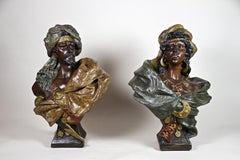 Pair of Art Nouveau Plaster Busts "The Arabs" Polychromed, Austria, circa 1900