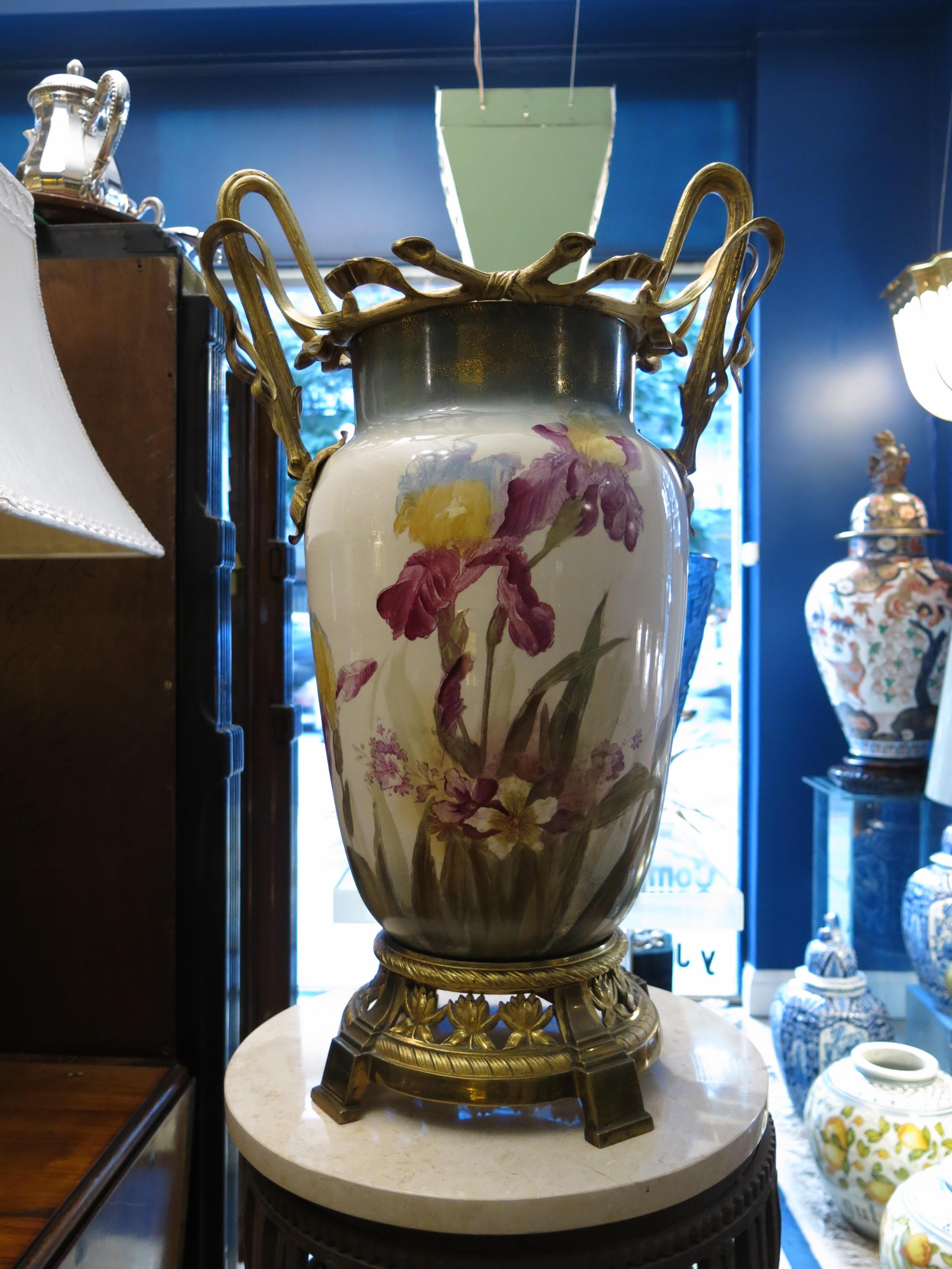 Pair of Art Nouveau Porcelain Amphoras For Sale 4