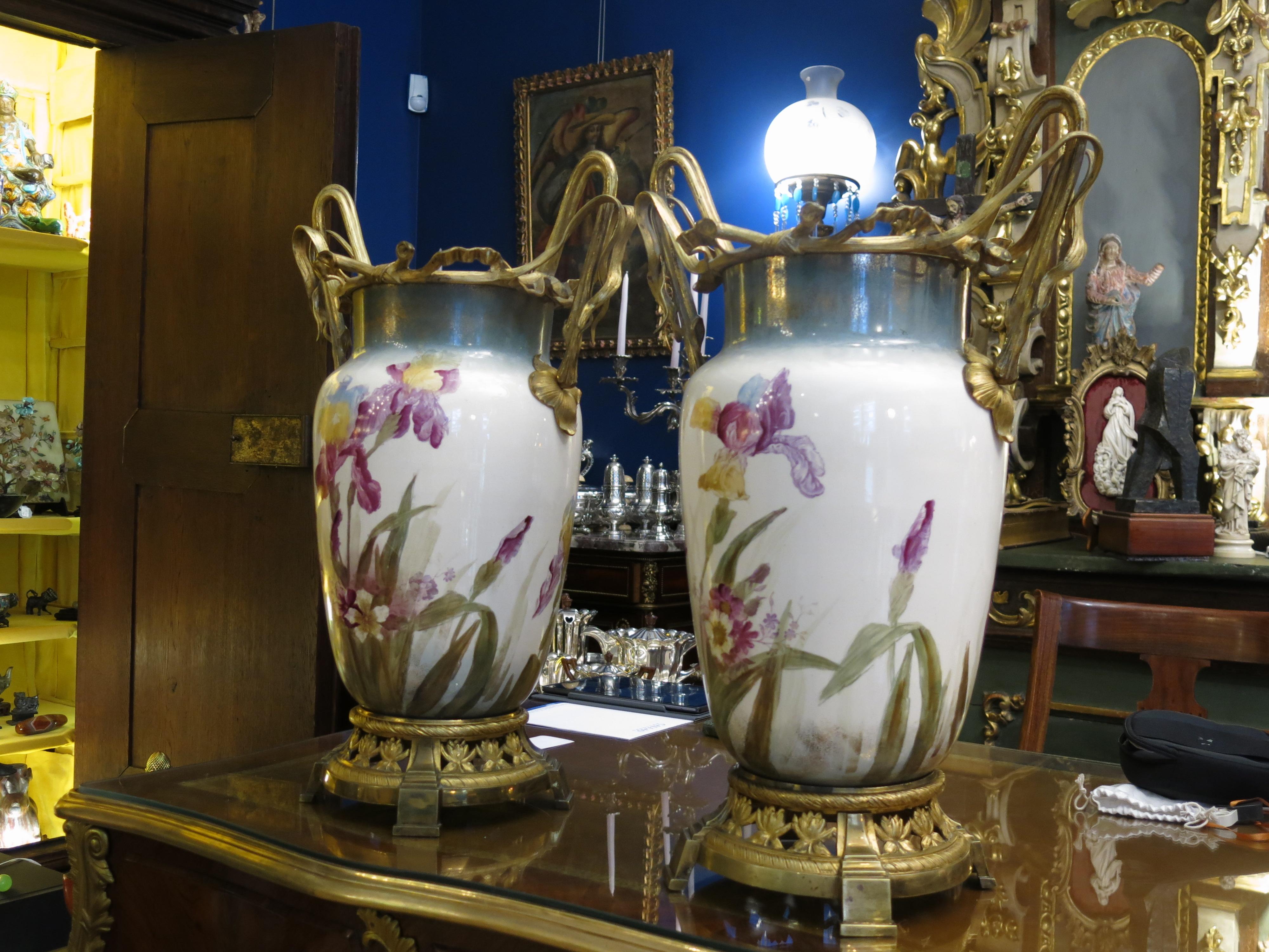 Pair of Art Nouveau Porcelain Amphoras For Sale 5