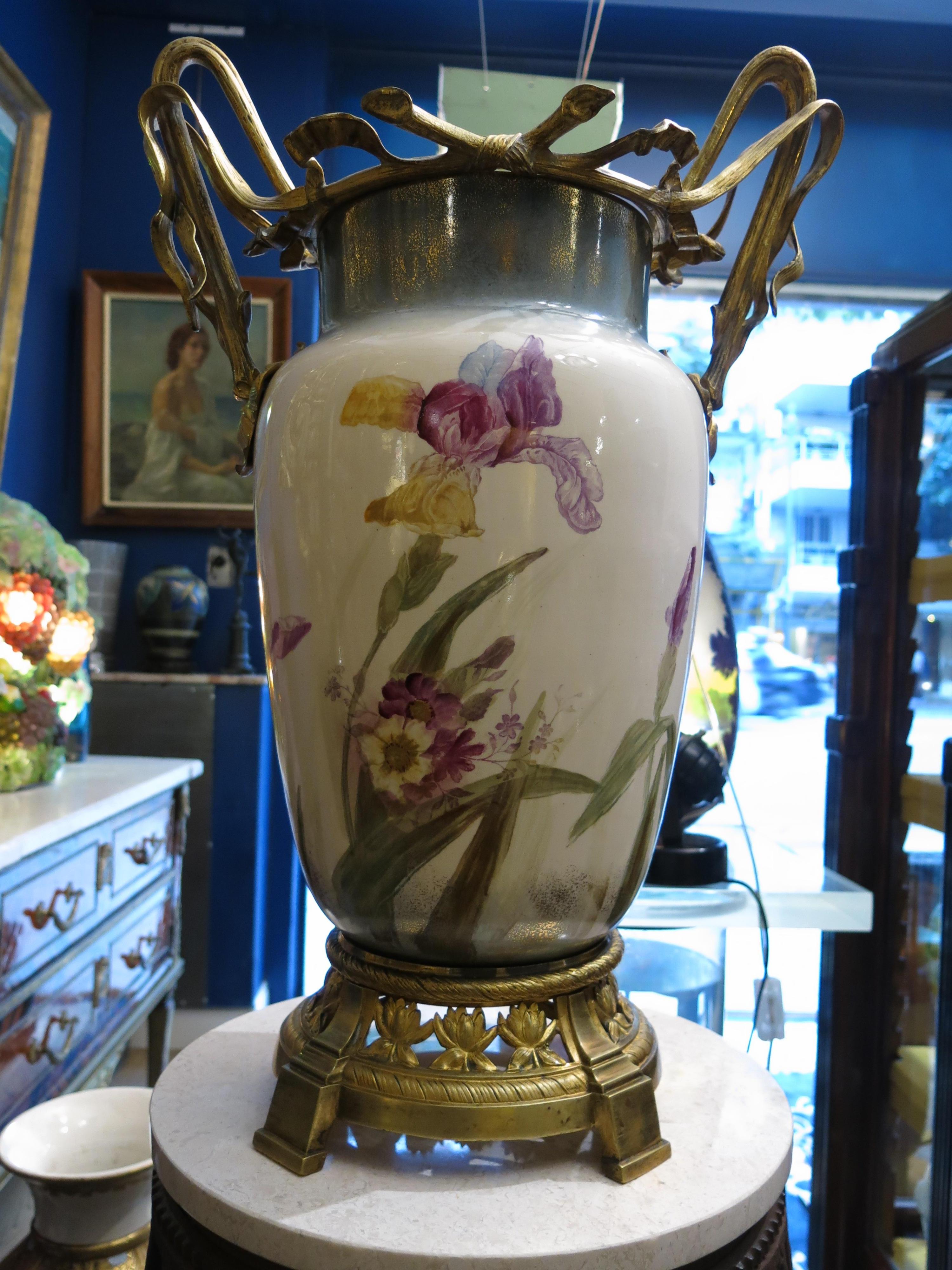 Pair of Art Nouveau Porcelain Amphoras For Sale 3
