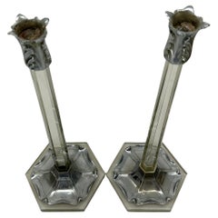 Paire de chandeliers Art Nouveau en verre reconstruit de style Tiffany