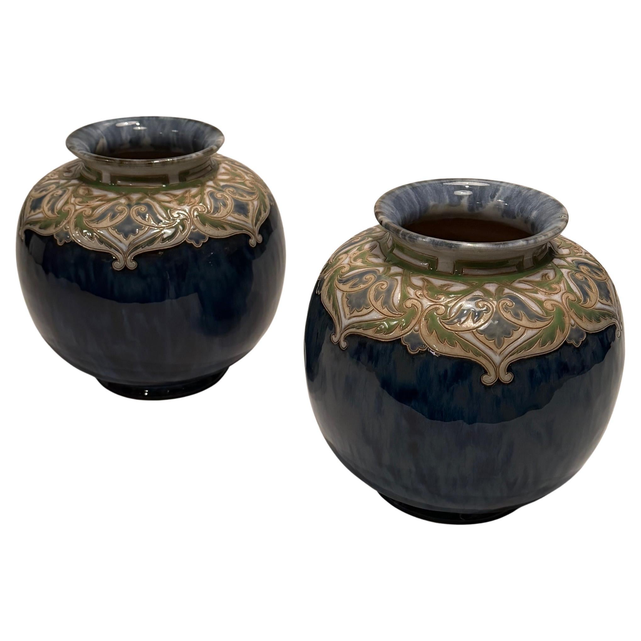 Pair of Art Nouveau Royal Daulton Lamberth Pottery Vases