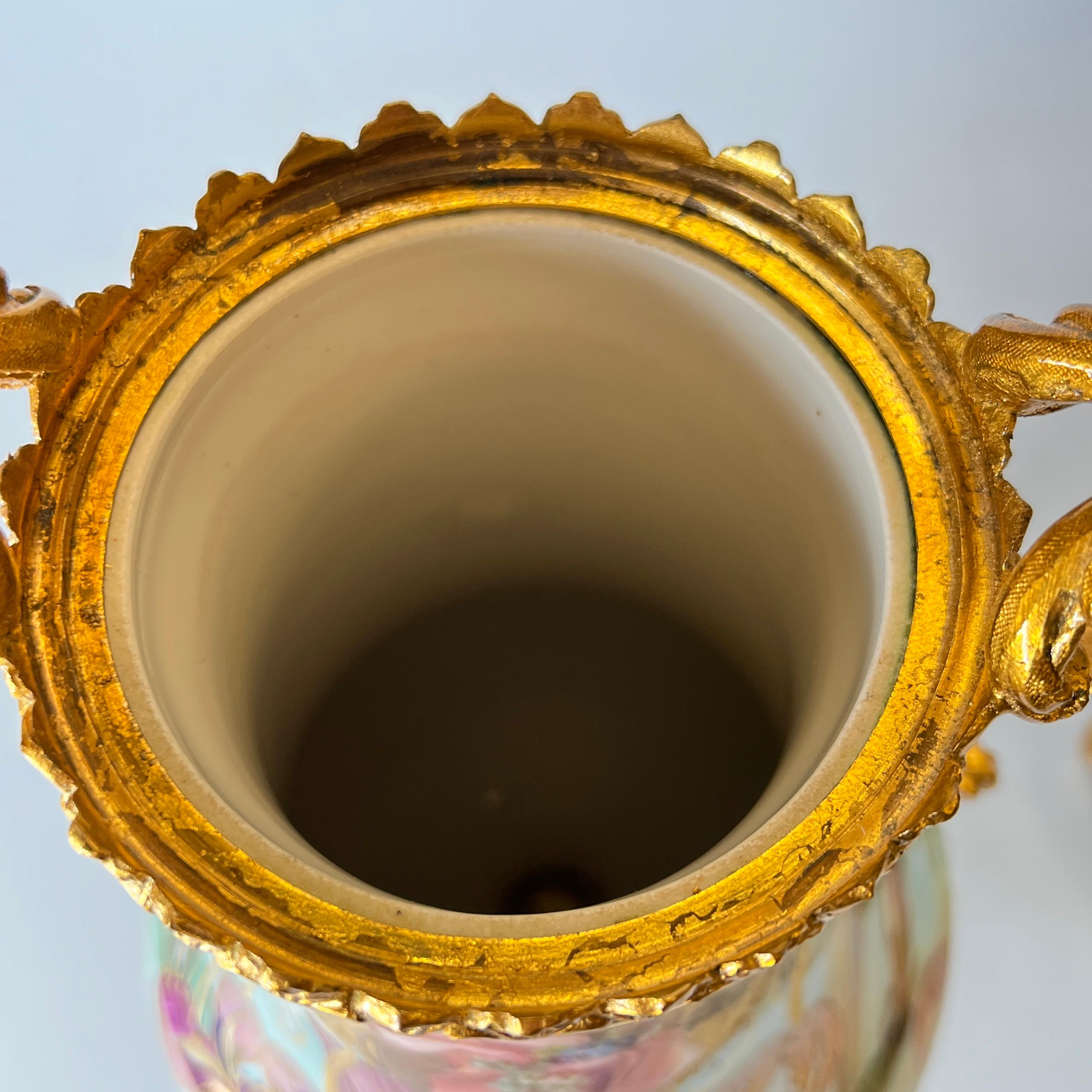 Pair of Art Nouveau Sevres Style Iridescent Porcelain Vases and Covers by Lheri 1