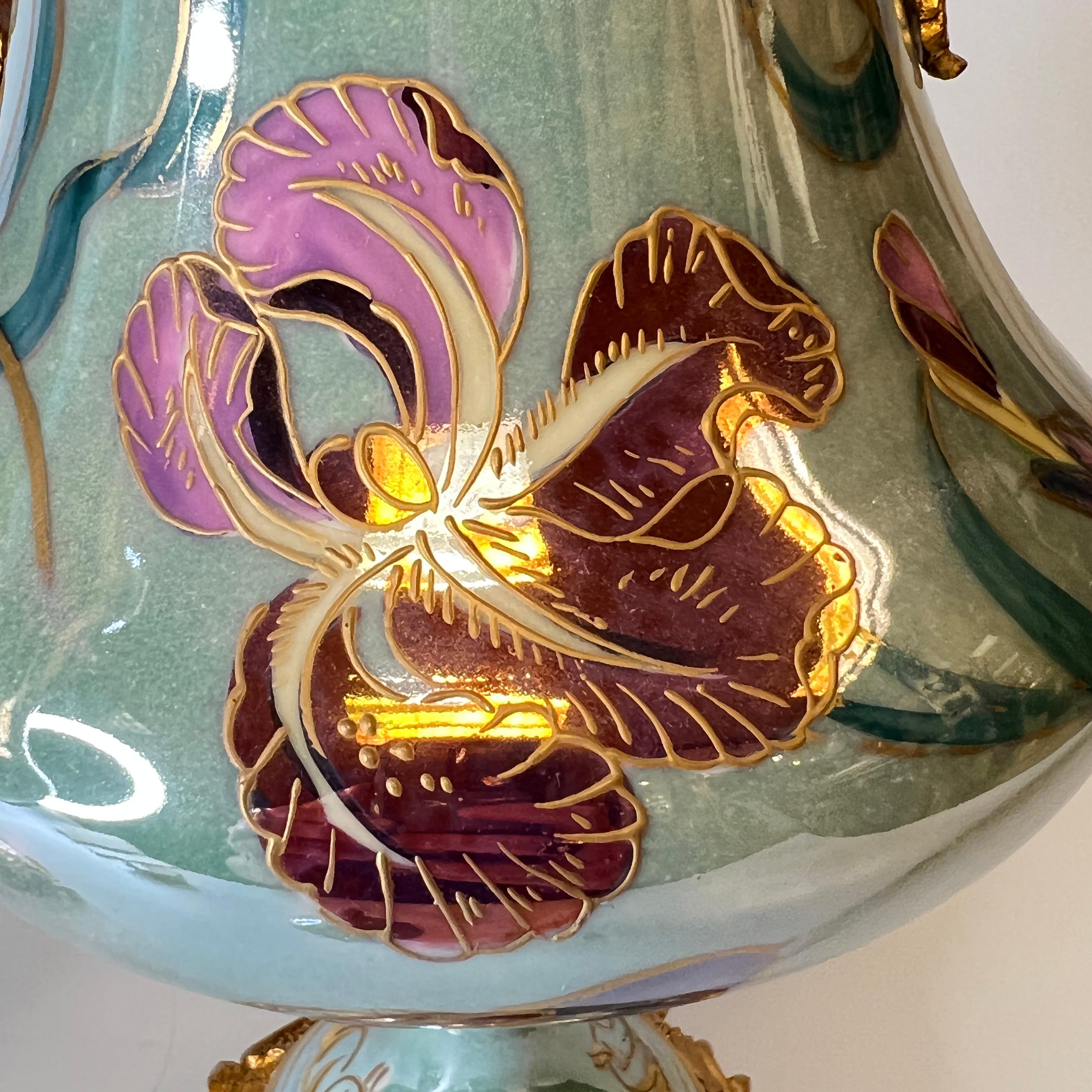 Pair of Art Nouveau Sevres Style Iridescent Porcelain Vases and Covers by Lheri For Sale 13