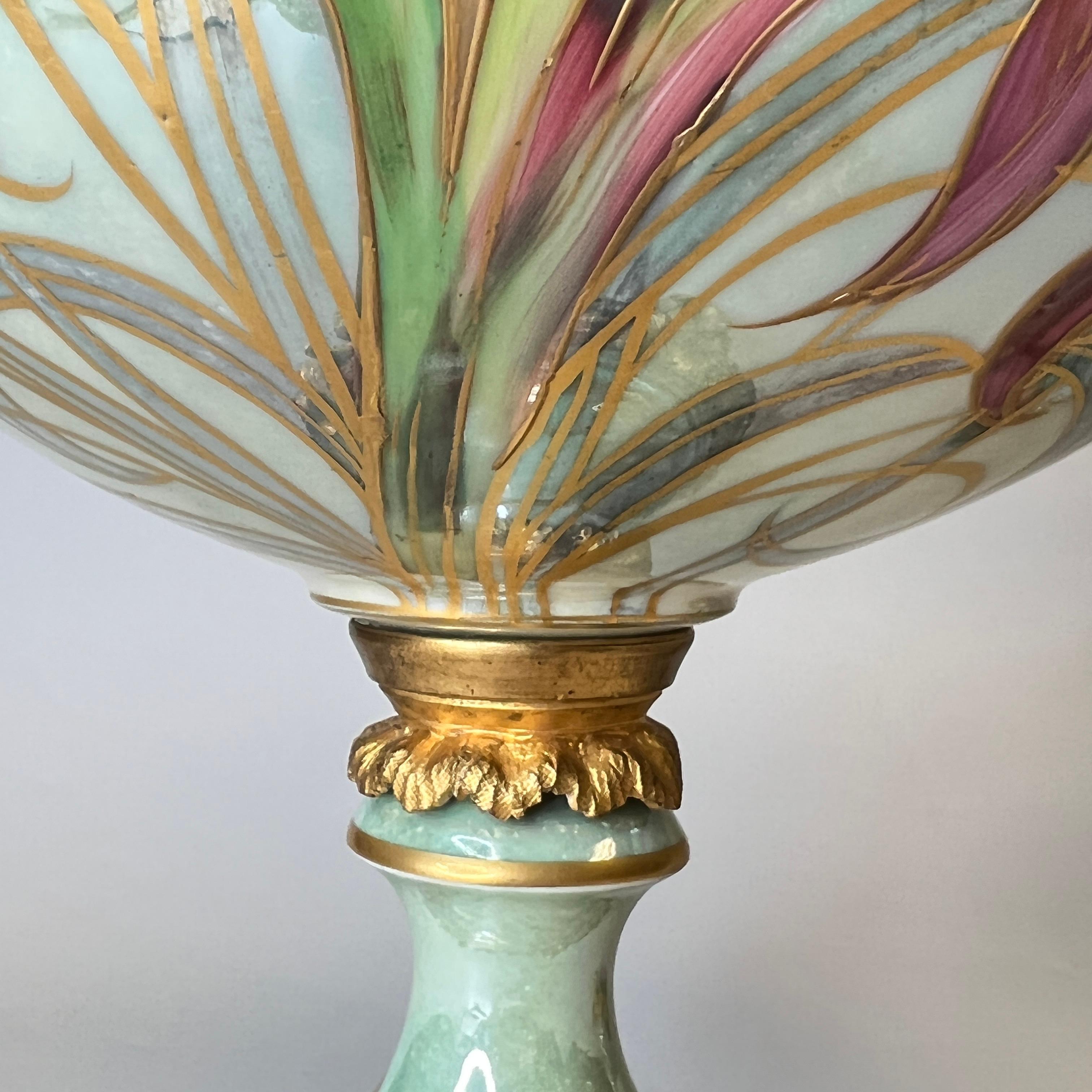 Pair of Art Nouveau Sevres Style Iridescent Porcelain Vases and Covers by Lheri For Sale 1
