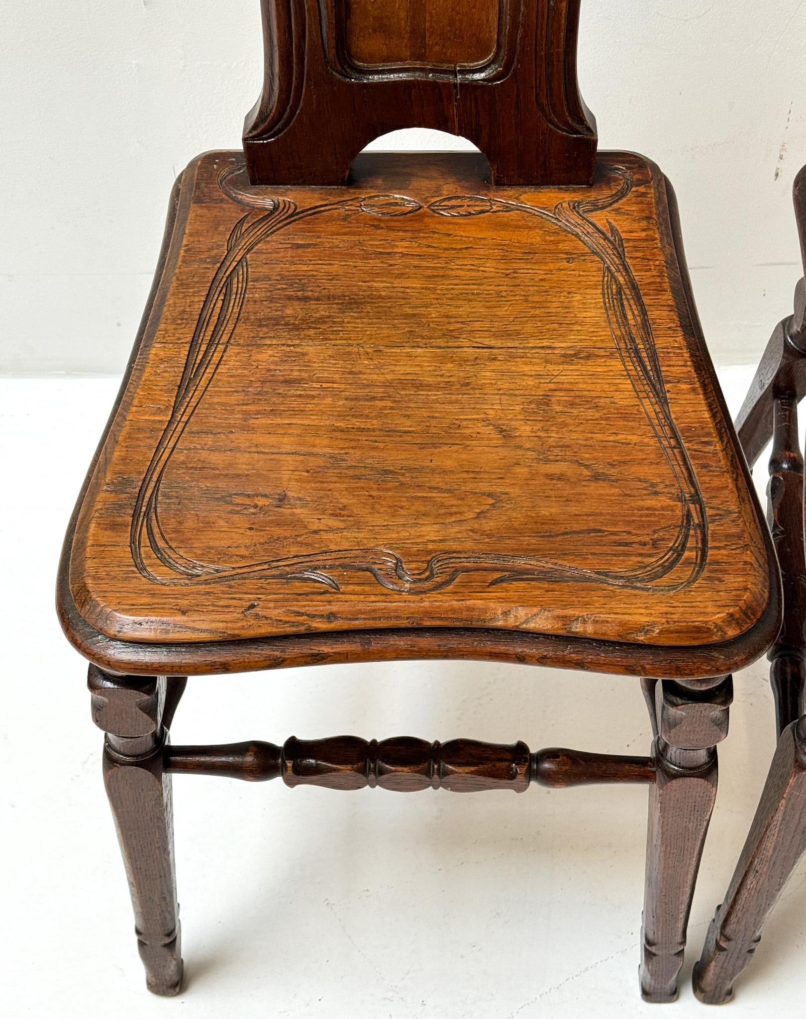 Oak Pair of Art Nouveau Side Chairs by Emile Gallé, 1890s For Sale