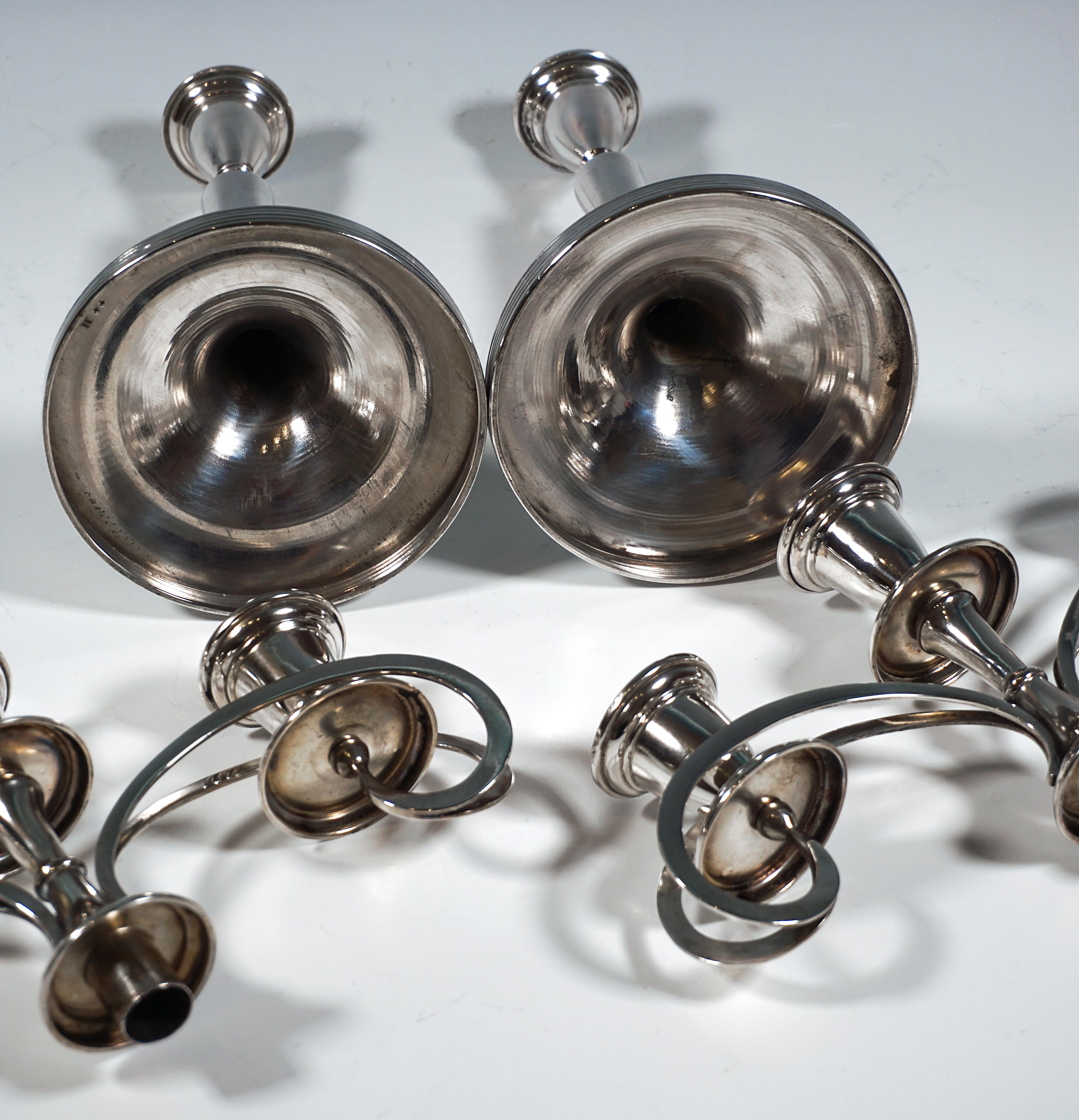 Pareja de candelabros Art Nouveau de plata de 3 llamas, de Lippa & Co, Viena, circa 1900 principios del siglo XX en venta