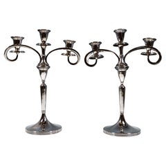 Paire de candélabres Art Nouveau à 3 feuilles en argent, par Lippa & Co, Vienne, vers 1900
