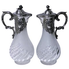 Pair of Art Nouveau Silver and Glass Claret Jugs, Germany circa 1900, by Wilhelm