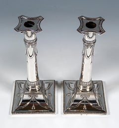 Pair of Art Nouveau Silver Candle Holders, by J.M. Van Kempen, Netherlands, 1900