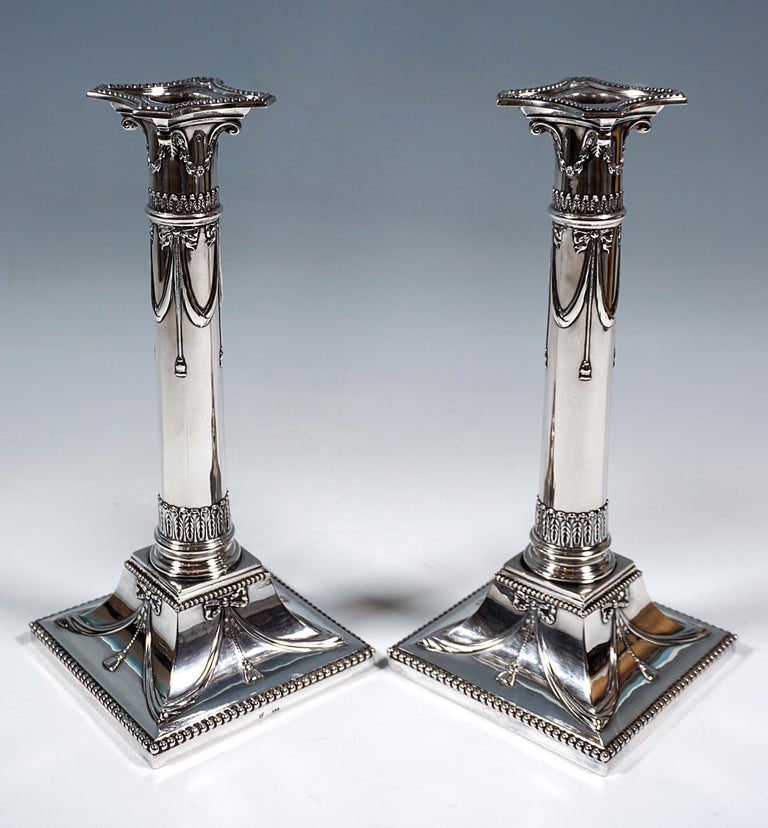 Dutch Pair of Art Nouveau Silver Candle Holders, by J.M. Van Kempen, Netherlands, 1900 For Sale