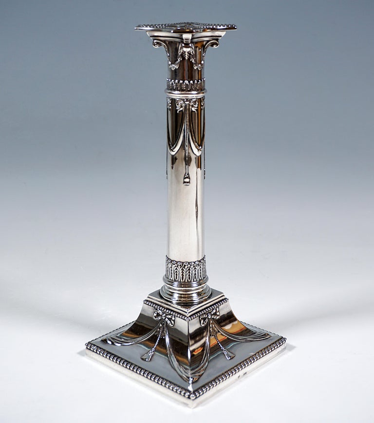 Hand-Crafted Pair of Art Nouveau Silver Candle Holders, by J.M. Van Kempen, Netherlands, 1900 For Sale