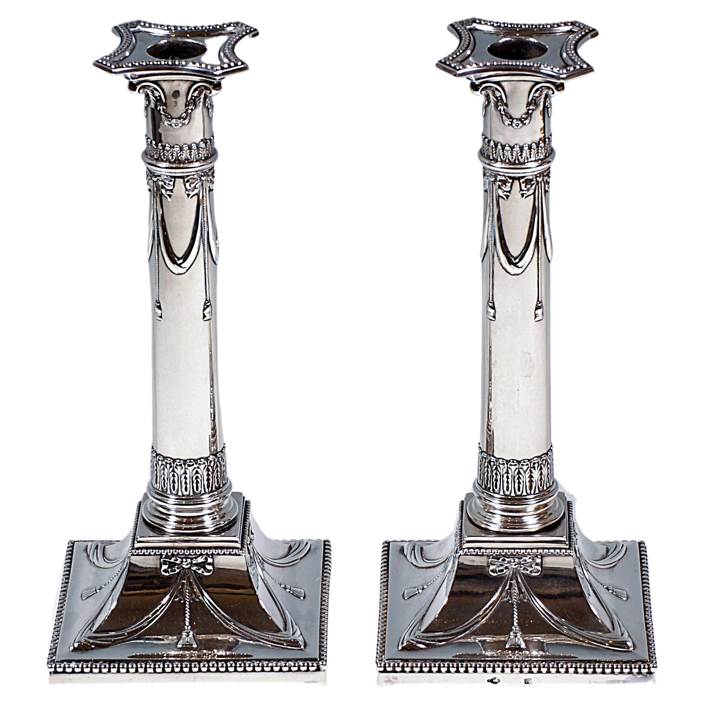 Pair of Art Nouveau Silver Candle Holders, by J.M. Van Kempen, Netherlands, 1900