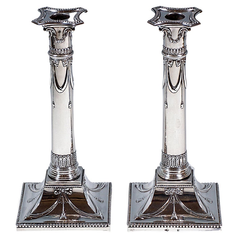 Pair of Art Nouveau Silver Candle Holders, by J.M. Van Kempen, Netherlands, 1900 For Sale