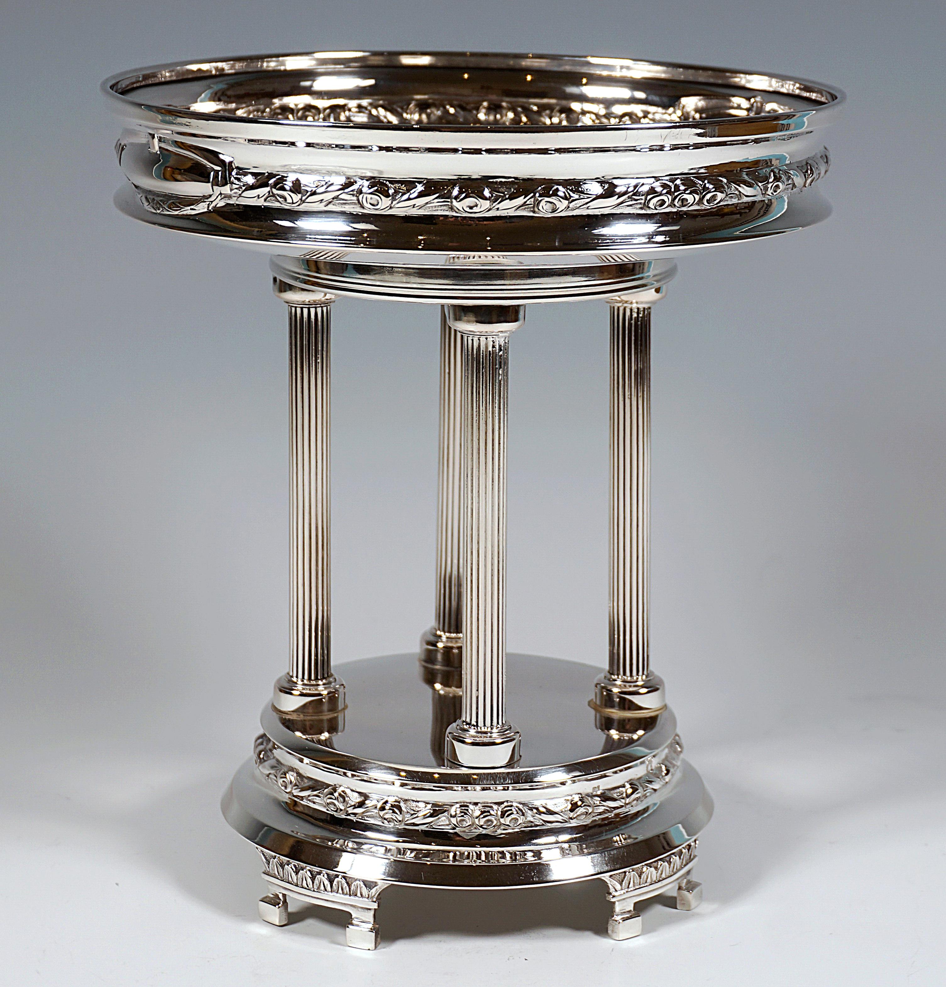 Hand-Crafted Pair Of Art Nouveau Silver Centerpieces With Glass Bowls, Vienna, Circa 1900 For Sale