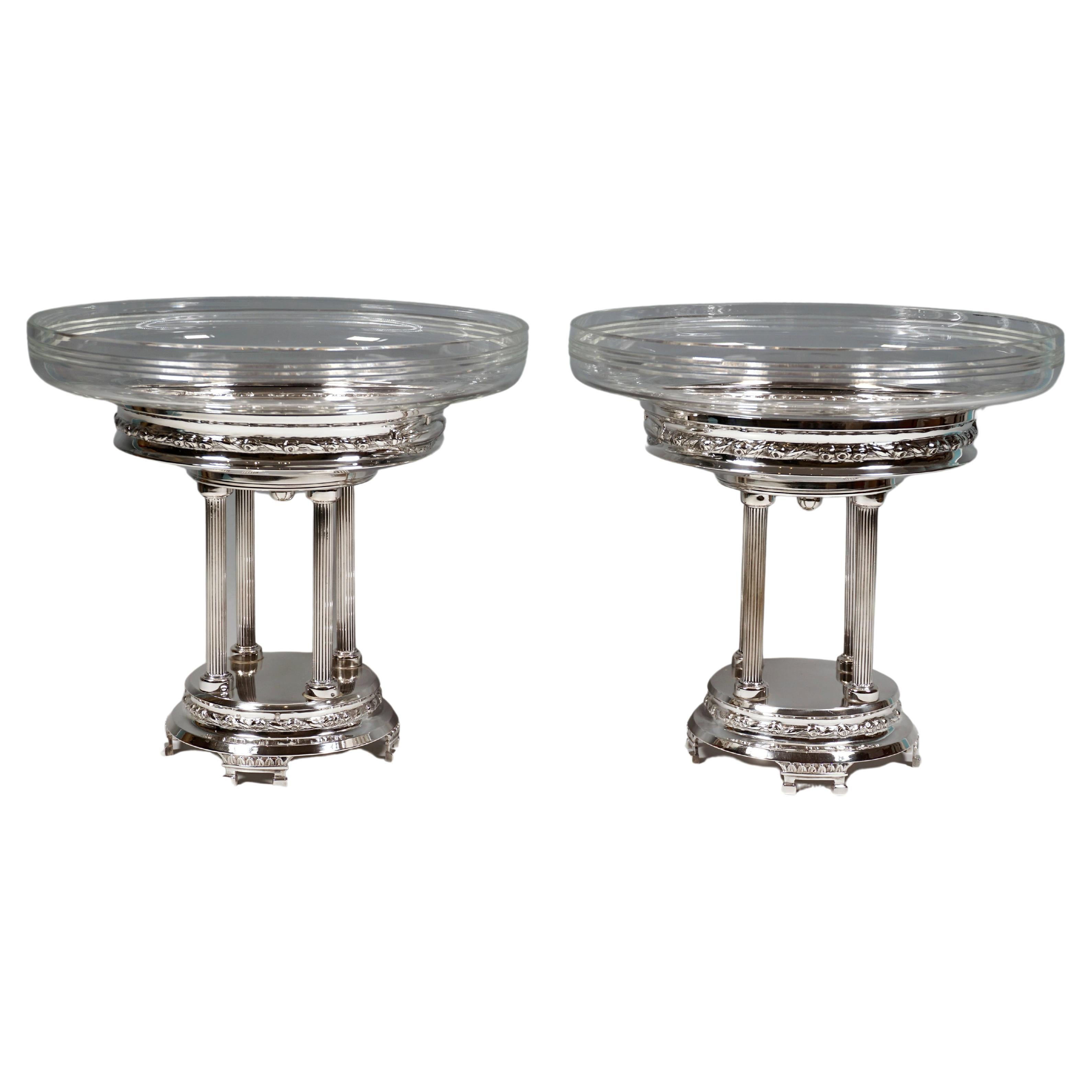 Pair Of Art Nouveau Silver Centerpieces With Glass Bowls, Vienna, Circa 1900