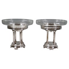 Pareja De Centros De Mesa De Plata Art Nouveau Con Cuencos De Vidrio, Viena, Circa 1900