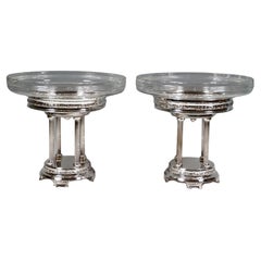 Antique Pair Of Art Nouveau Silver Centerpieces With Glass Bowls, Vienna, Circa 1900