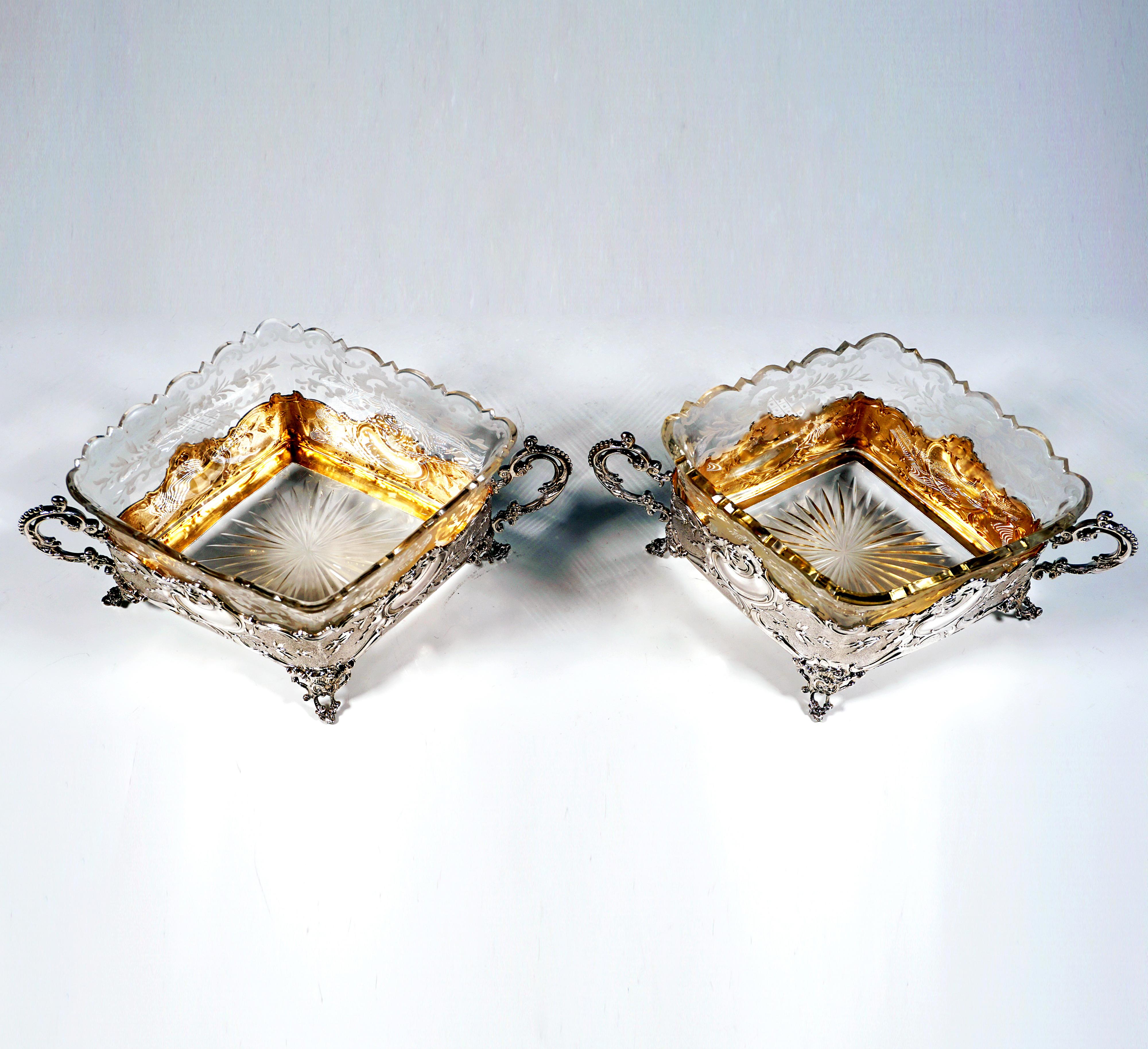 Pareja de cuencos de confitería de plata Art Nouveau, Wilhelm Binder, Alemania, c 1900 Facetado en venta