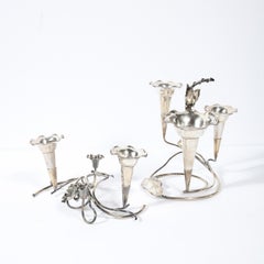 Pair of Art Nouveau Silver-Plate Morning Glory Motif Candle Holders