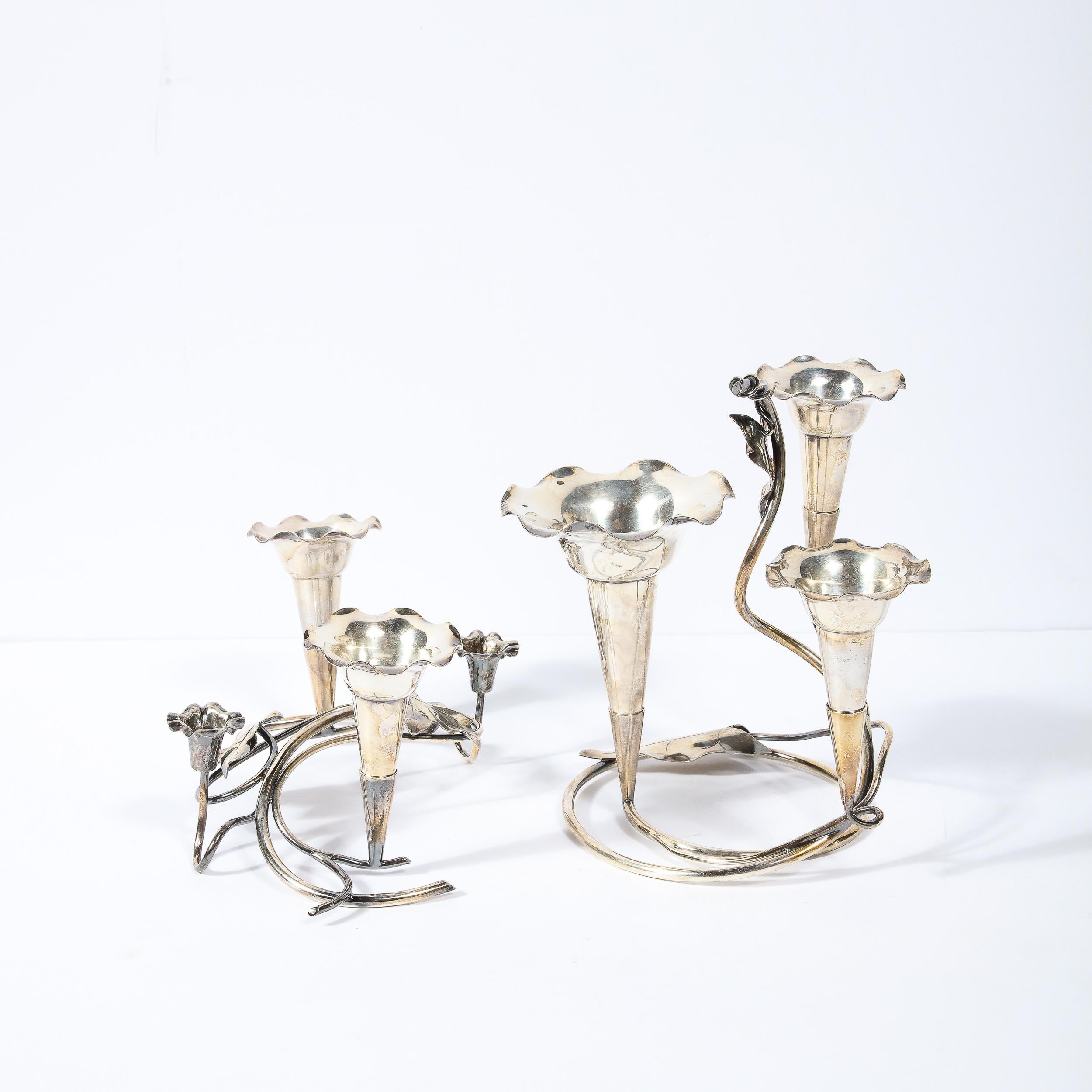 Early 20th Century Pair of Art Nouveau Silver-Plate Morning Glory Motif Candle Holders For Sale